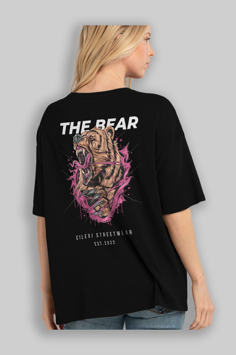 The Bear Arka Baskılı Oversize t-shirt Erkek Kadın Unisex %100 Pamuk