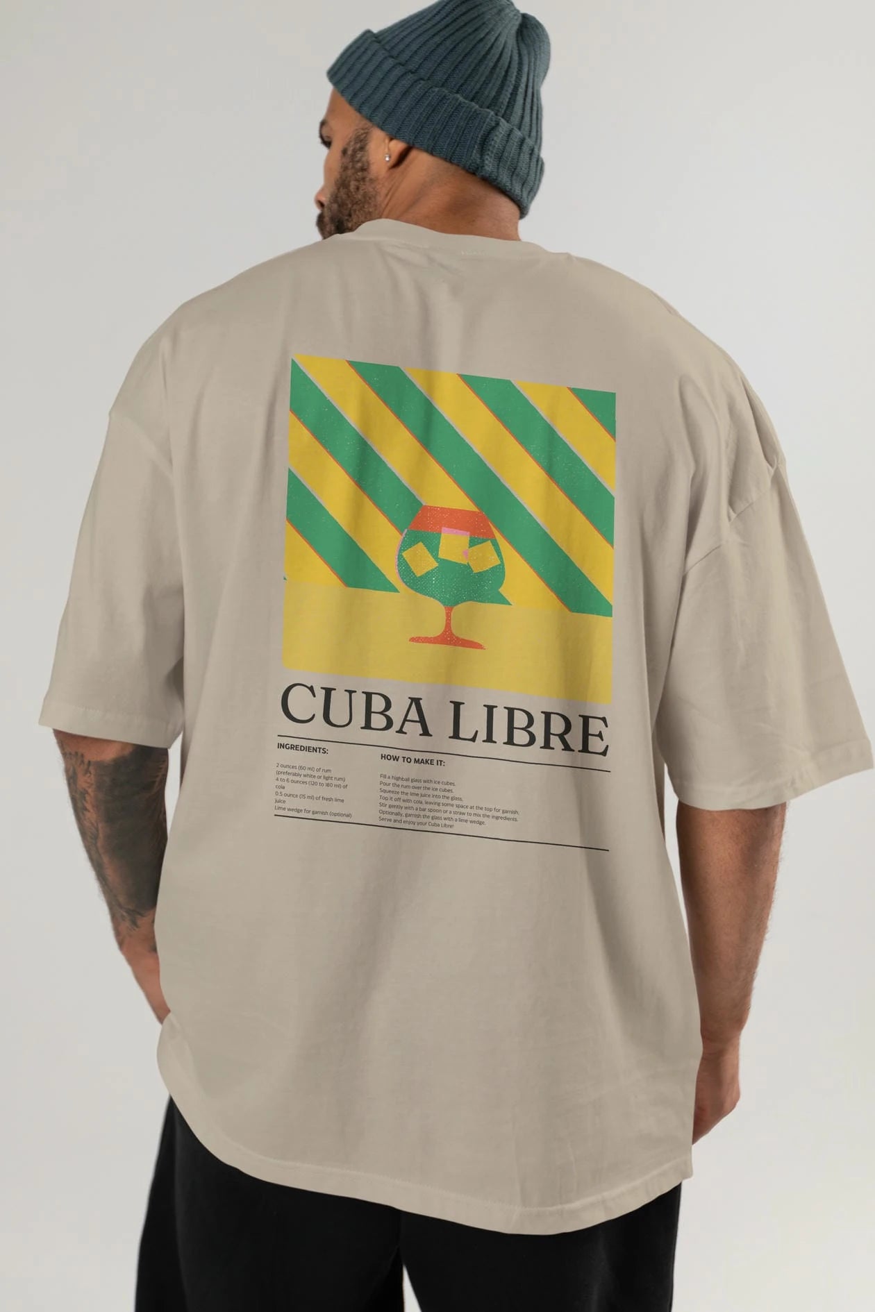 Cuba Libre Kokteyl Serisi Arka Baskılı Oversize t-shirt Erkek Kadın %100 Pamuk Bisiklet Yaka tişort