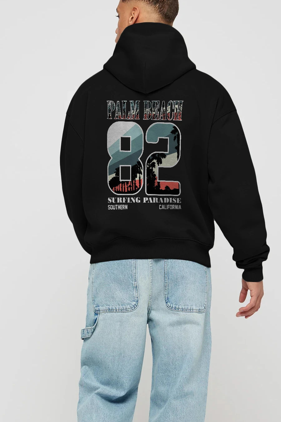 Palm Beach 82 Arka Baskılı Hoodie Oversize Kapüşonlu Sweatshirt Erkek Kadın Unisex