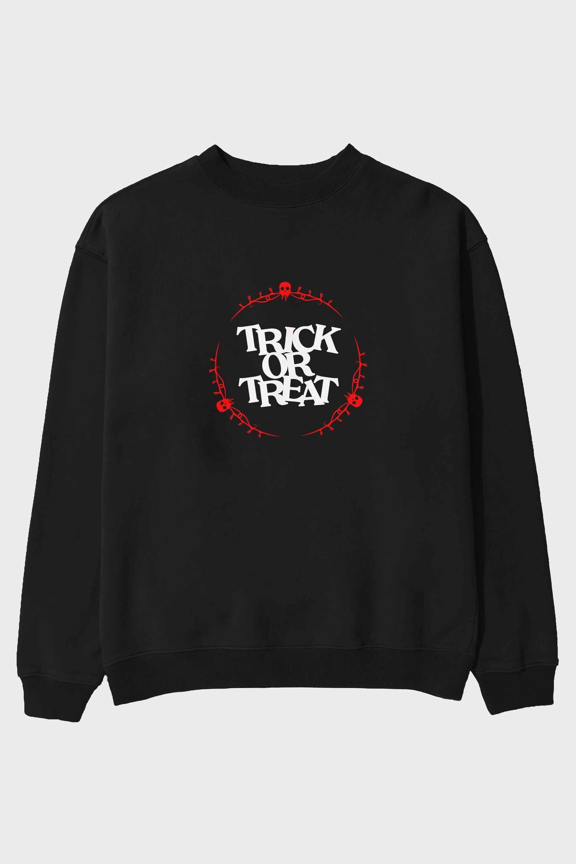 Trick or Treat Yazılı Ön Baskılı Oversize Sweatshirt Erkek Kadın Unisex