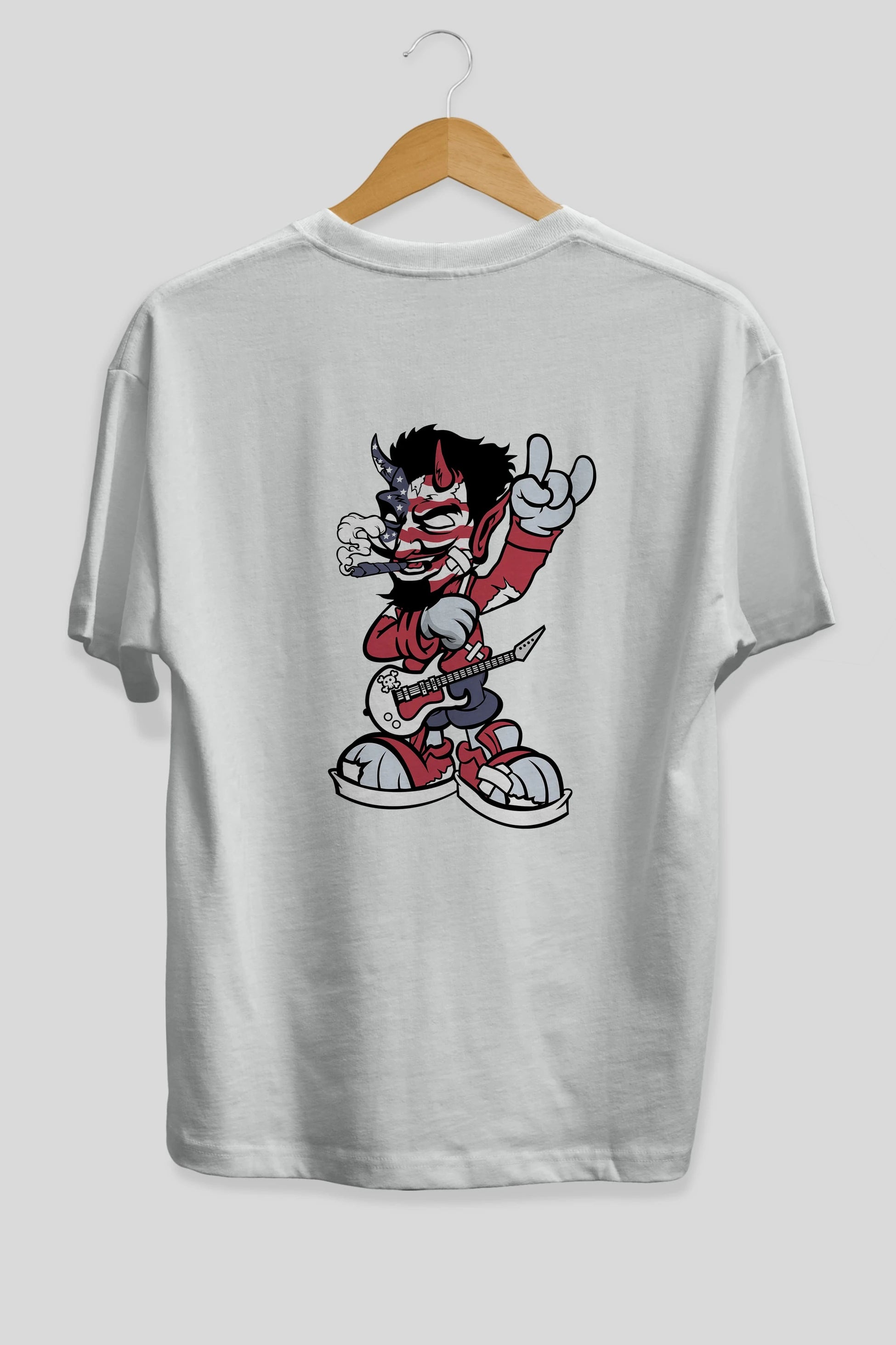American Devil Rockstar Arka Baskılı Oversize t-shirt Erkek Kadın Unisex %100 Pamuk tişort