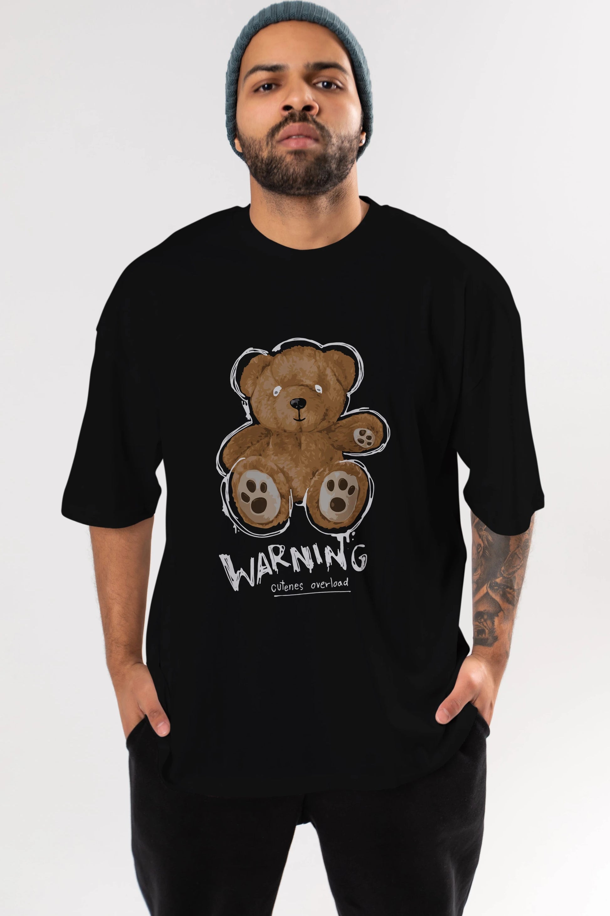 Warning Cuteness Bear Ön Baskılı Oversize t-shirt Erkek Kadın Unisex