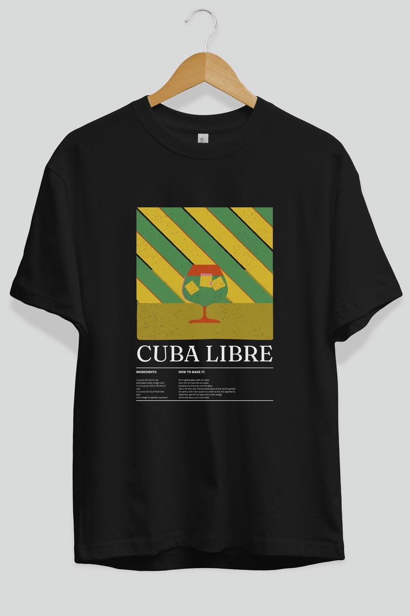 Cuba Libre Kokteyl Ön Baskılı Oversize t-shirt Erkek Kadın %100 Pamuk Bisiklet Yaka tişort