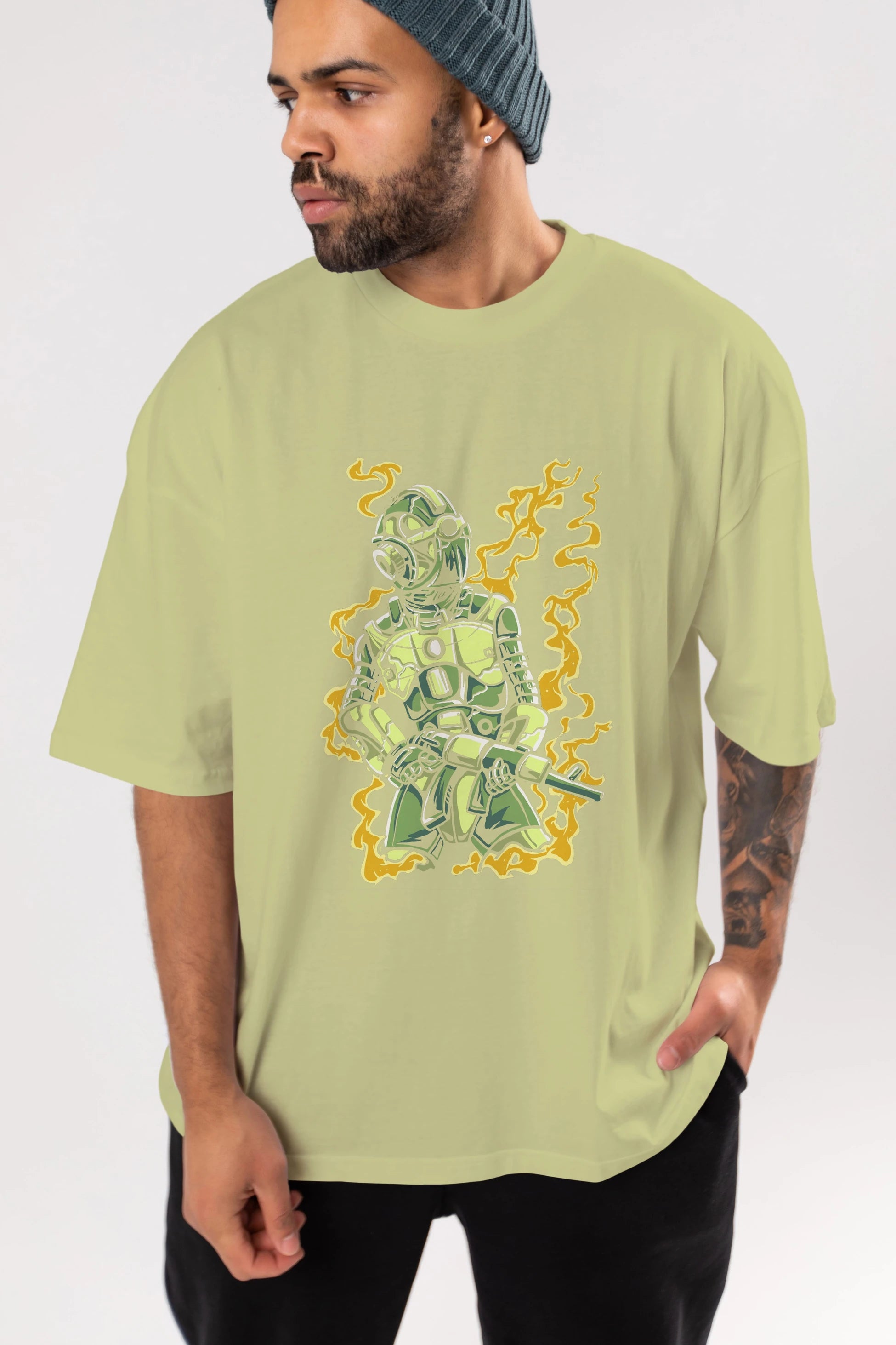Robot Soldier Ön Baskılı Oversize t-shirt Erkek Kadın Unisex %100 Pamuk tişort