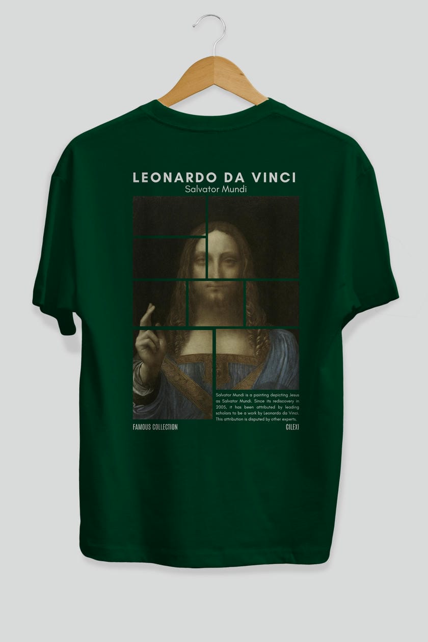 Salvador Mundi Arka Baskılı Oversize t-shirt Erkek Kadın Bisiklet Yaka Pamuk tişort