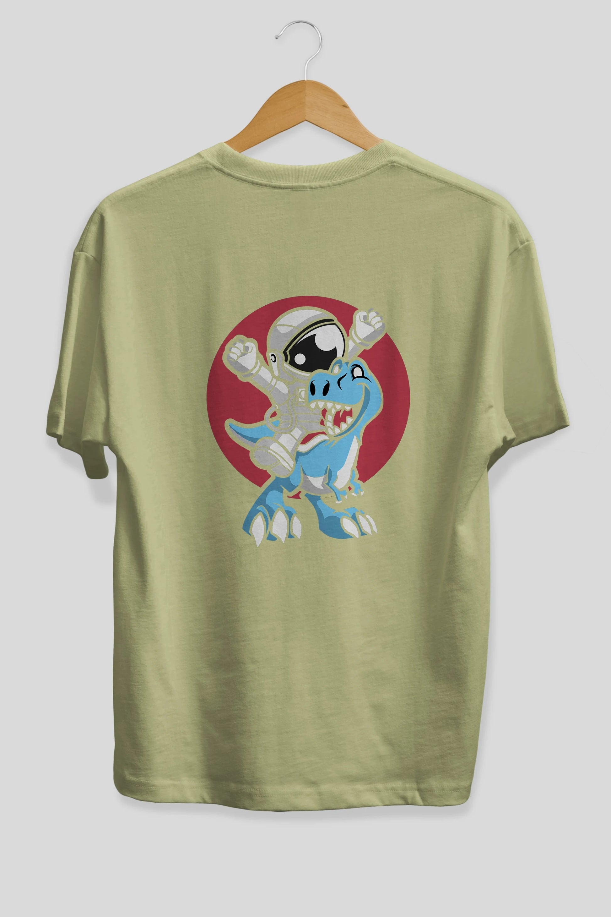 Astronaut Dino Arka Baskılı Oversize t-shirt Erkek Kadın Unisex %100 Pamuk tişort