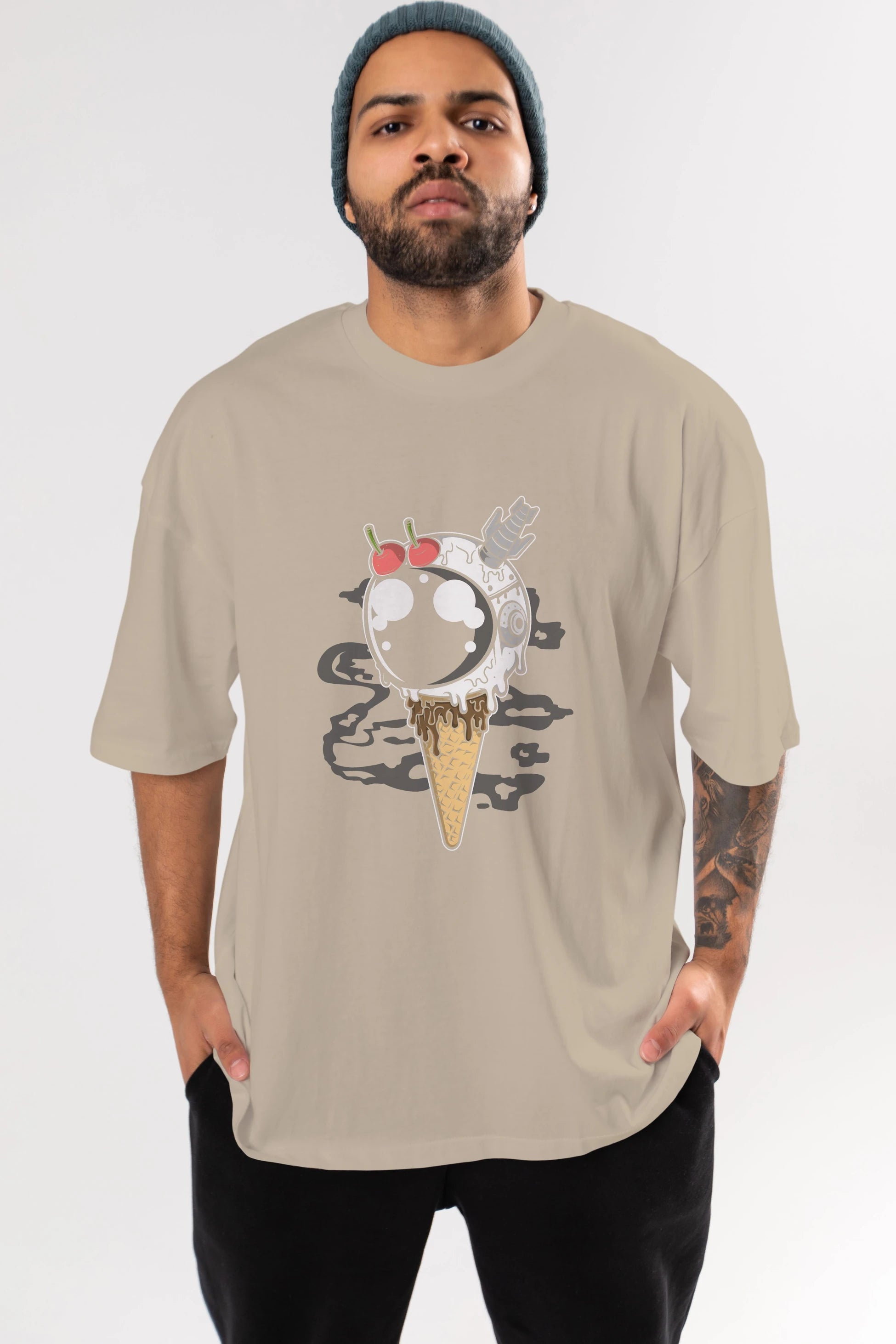 Astronaut Ice Cream Ön Baskılı Oversize t-shirt Erkek Kadın Unisex