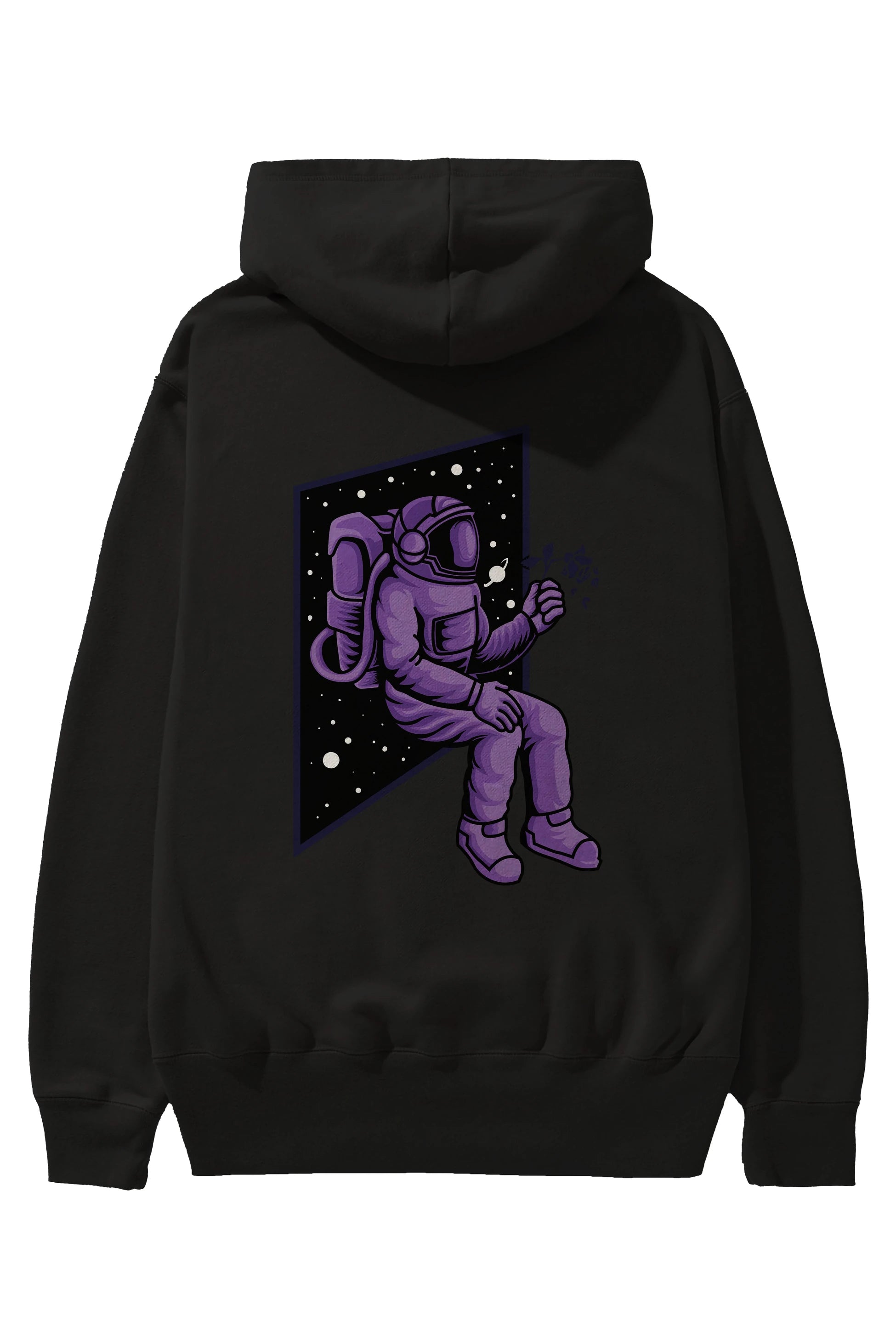 Astronaut holding black rose Arka Baskılı Hoodie Oversize Kapüşonlu Sweatshirt Erkek Kadın Unisex