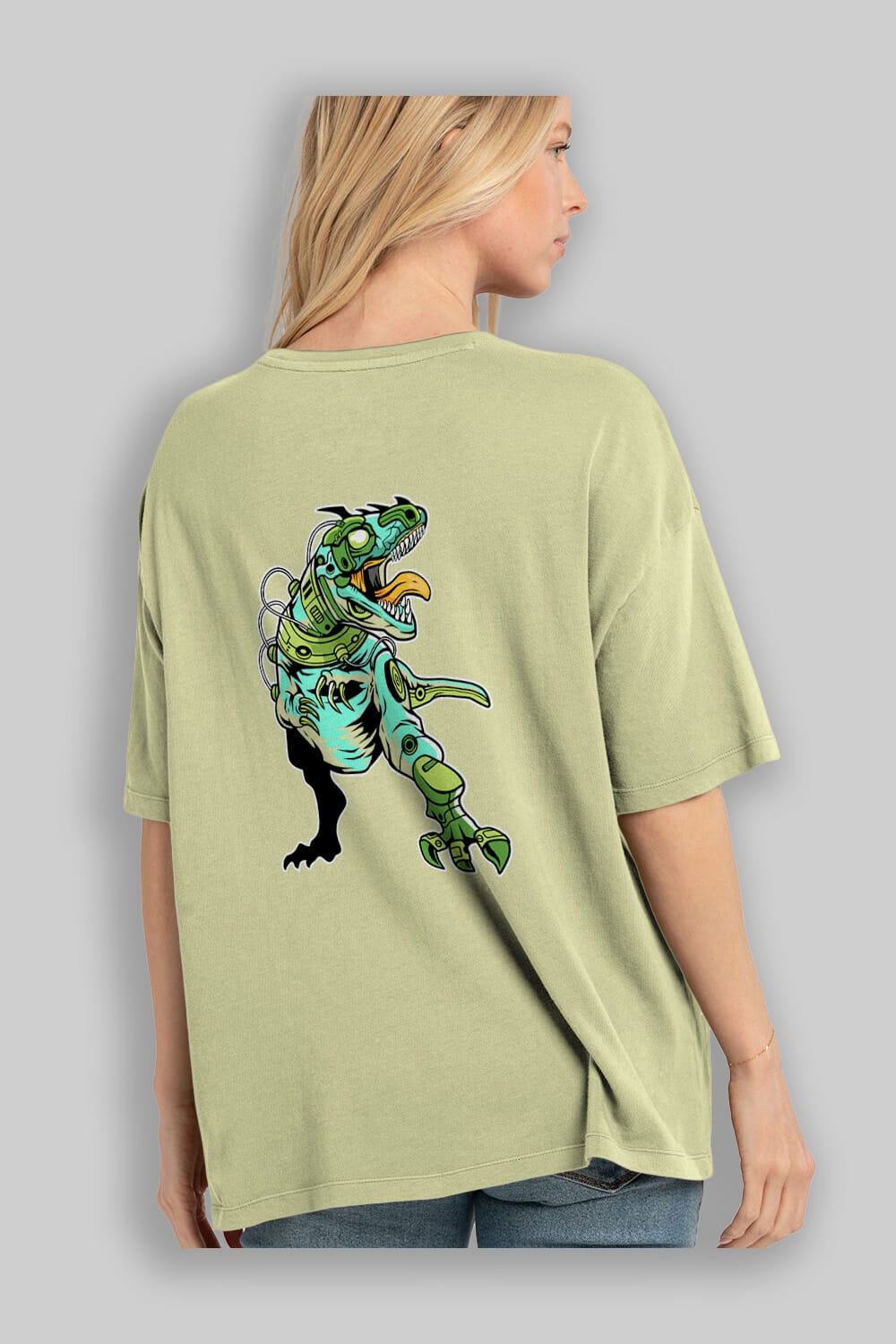 Trex Robot Arka Baskılı Oversize t-shirt Erkek Kadın Unisex %100 Pamuk tişort