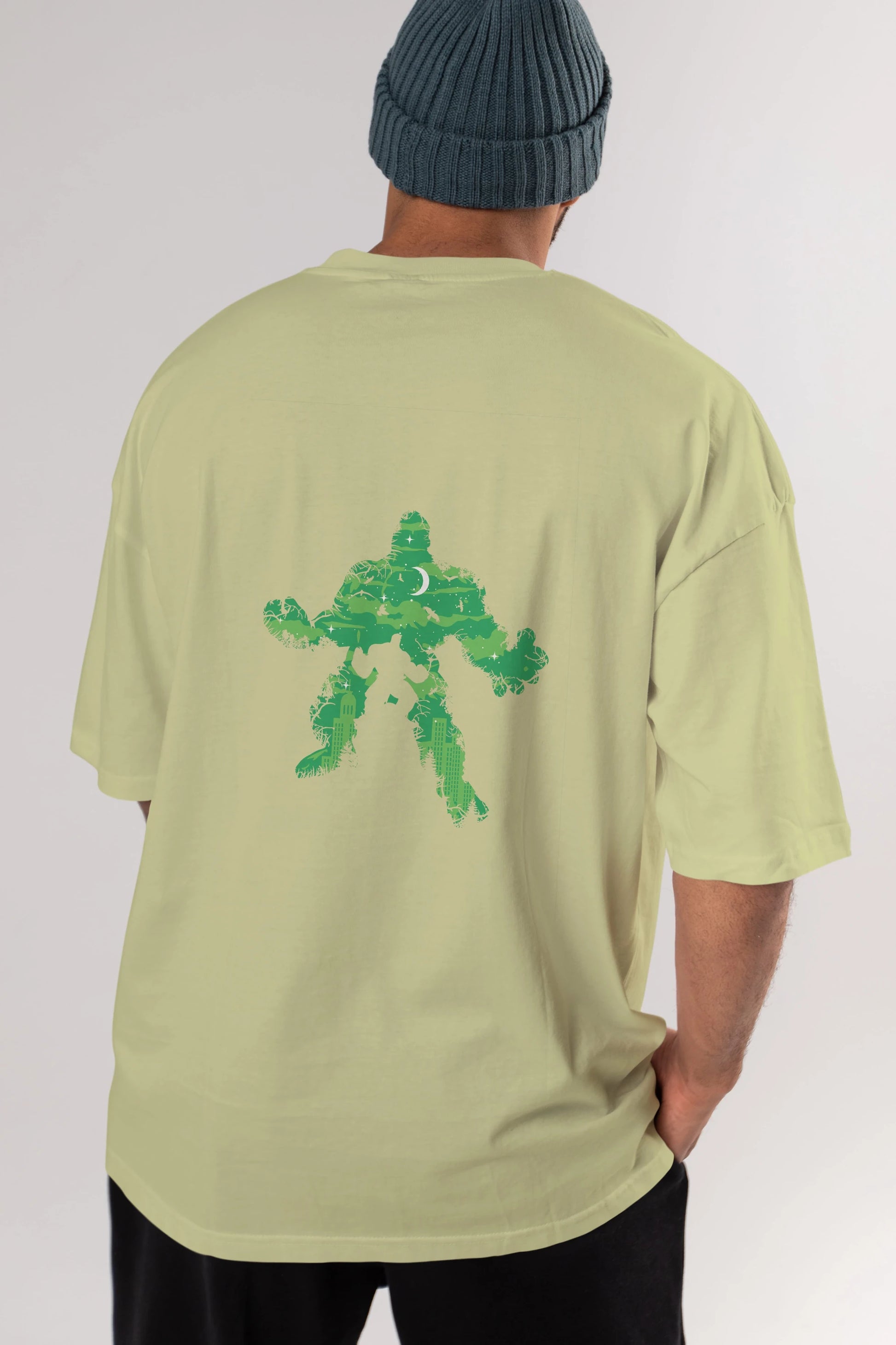 Green Monster Arka Baskılı Oversize t-shirt %100 pamuk Erkek Kadın Unisex