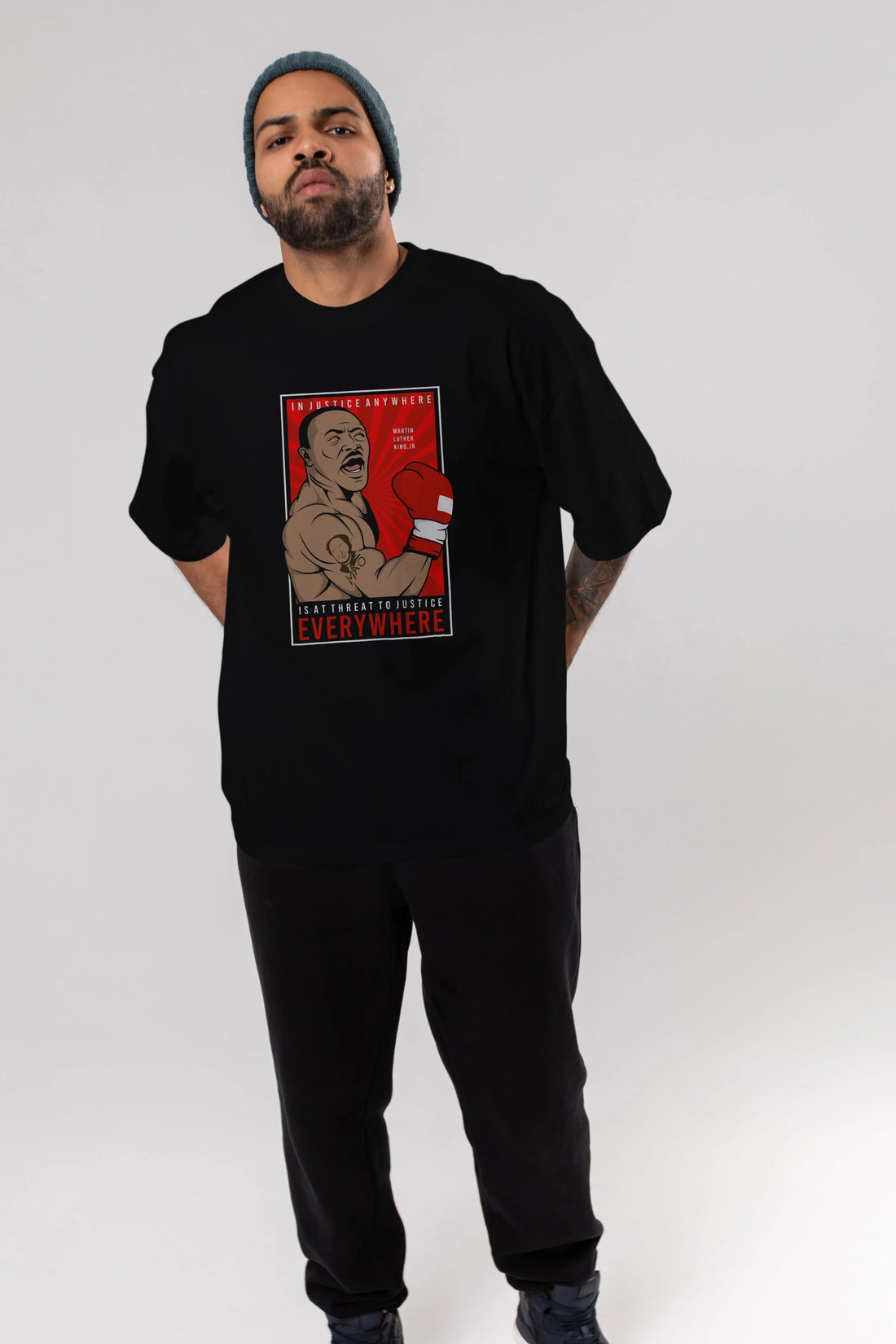 Luther King Boxer Ön Baskılı Oversize t-shirt Erkek Kadın Unisex %100 Pamuk tişort