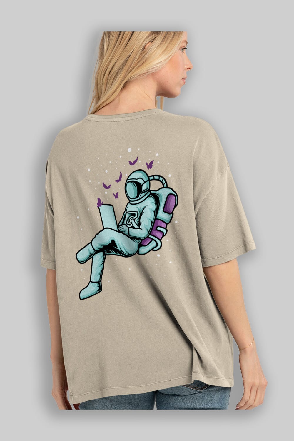 Work with Butterflies in Space Arka Baskılı Oversize t-shirt Erkek Kadın Unisex