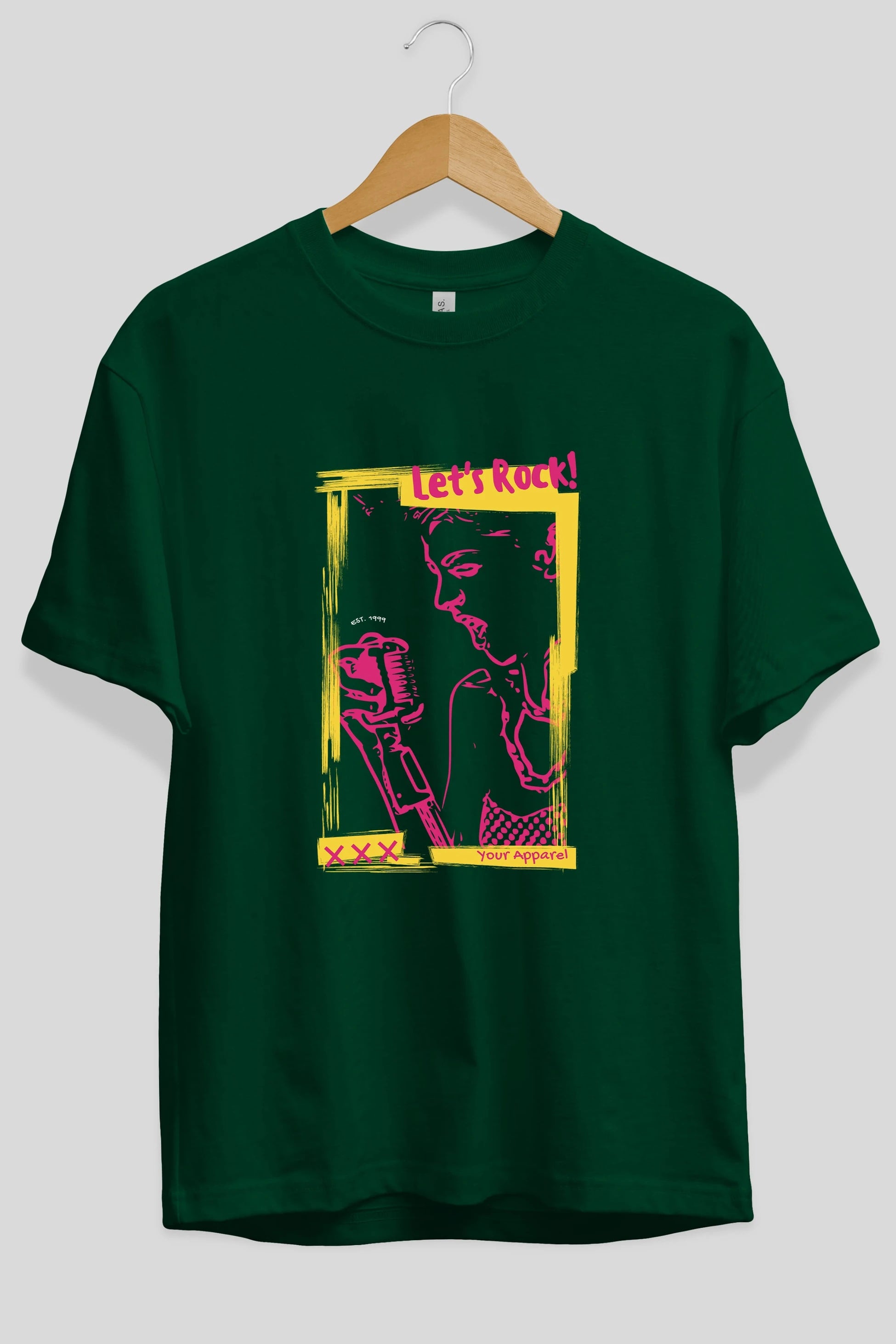 Let's Rock Yazılı Ön Baskılı Oversize t-shirt Erkek Kadın Unisex
