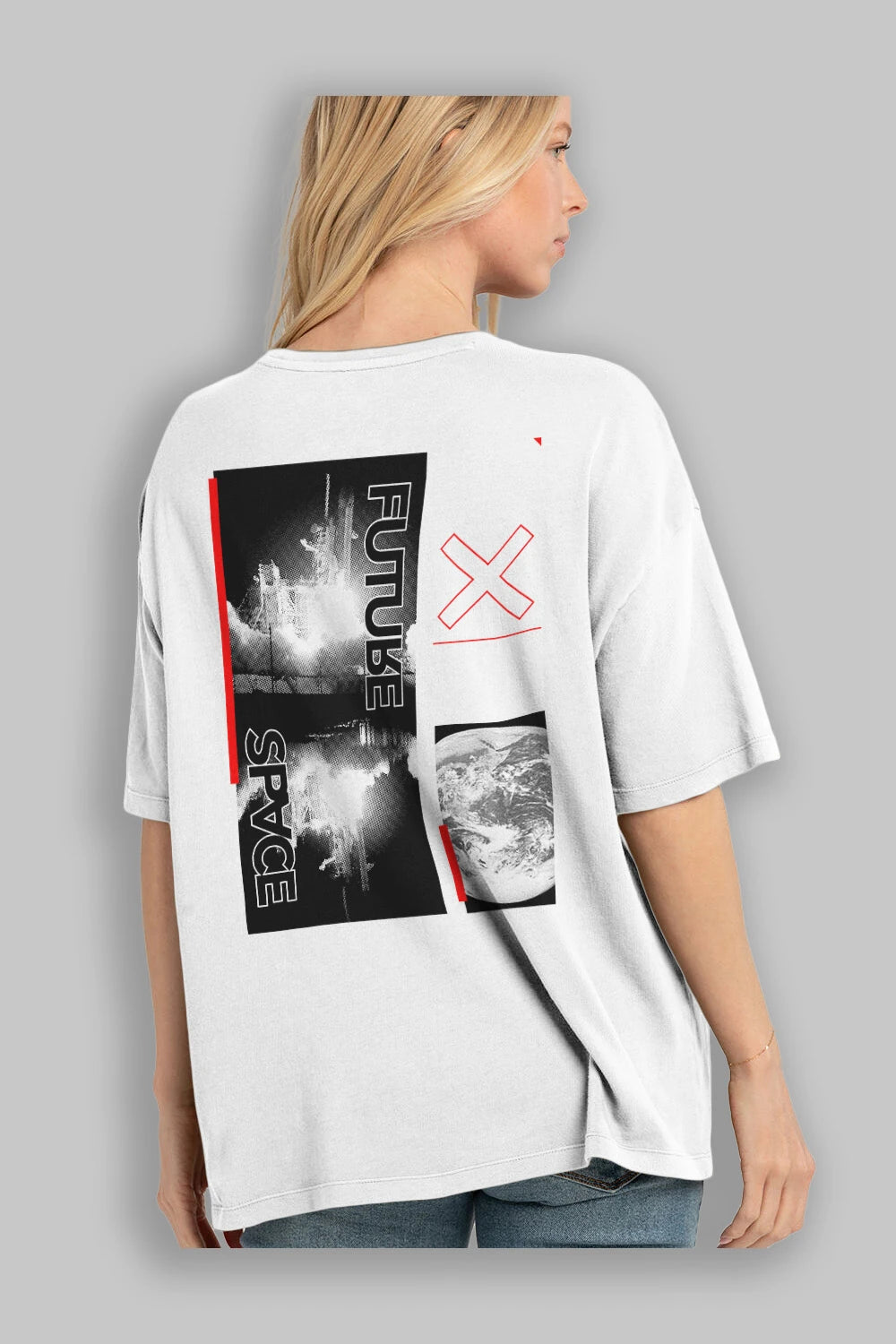 Future Space Arka Baskılı Oversize t-shirt Erkek Kadın Unisex