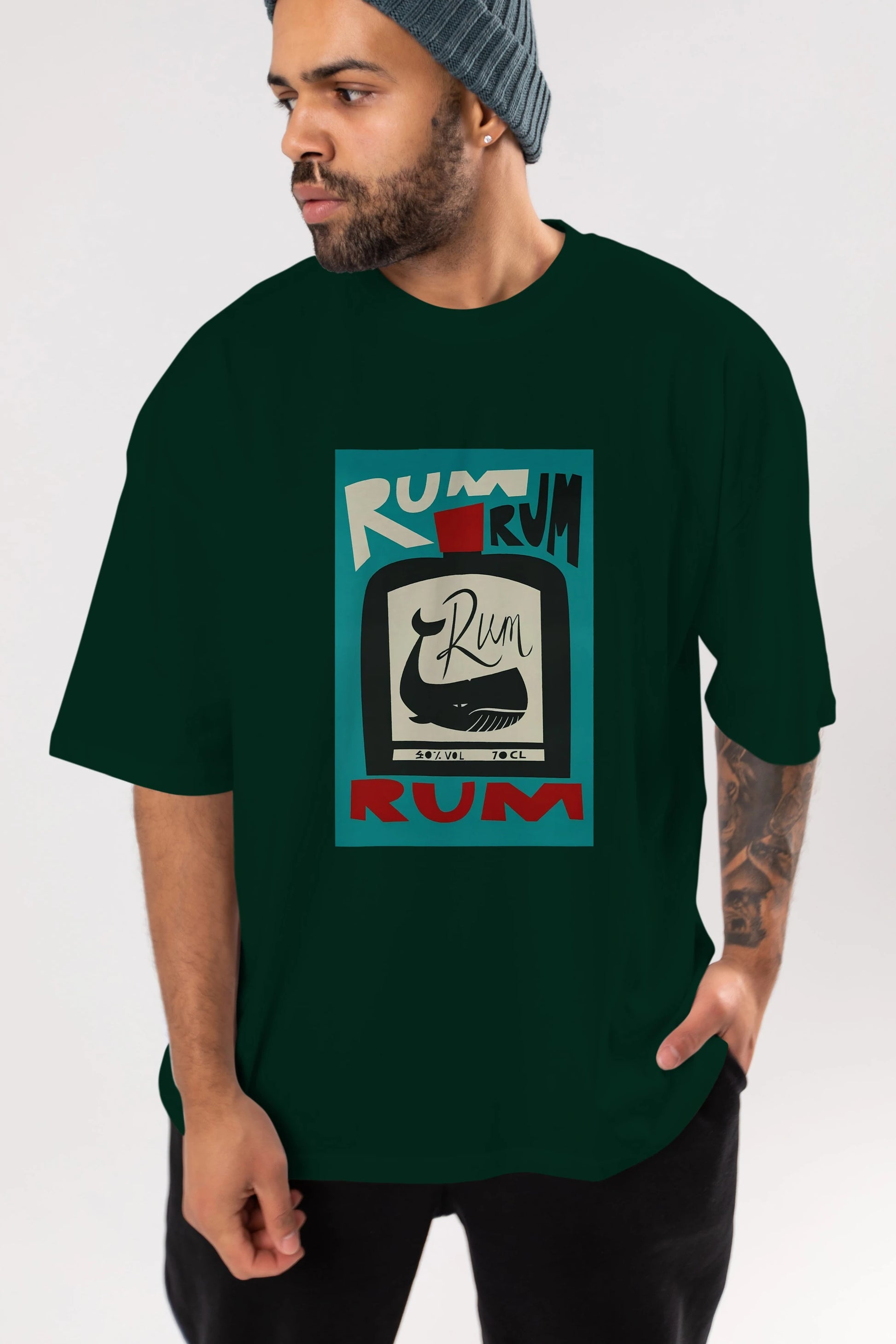 Rum Ön Baskılı Oversize t-shirt Erkek Kadın Unisex %100 Pamuk Bisiklet Yaka tişort