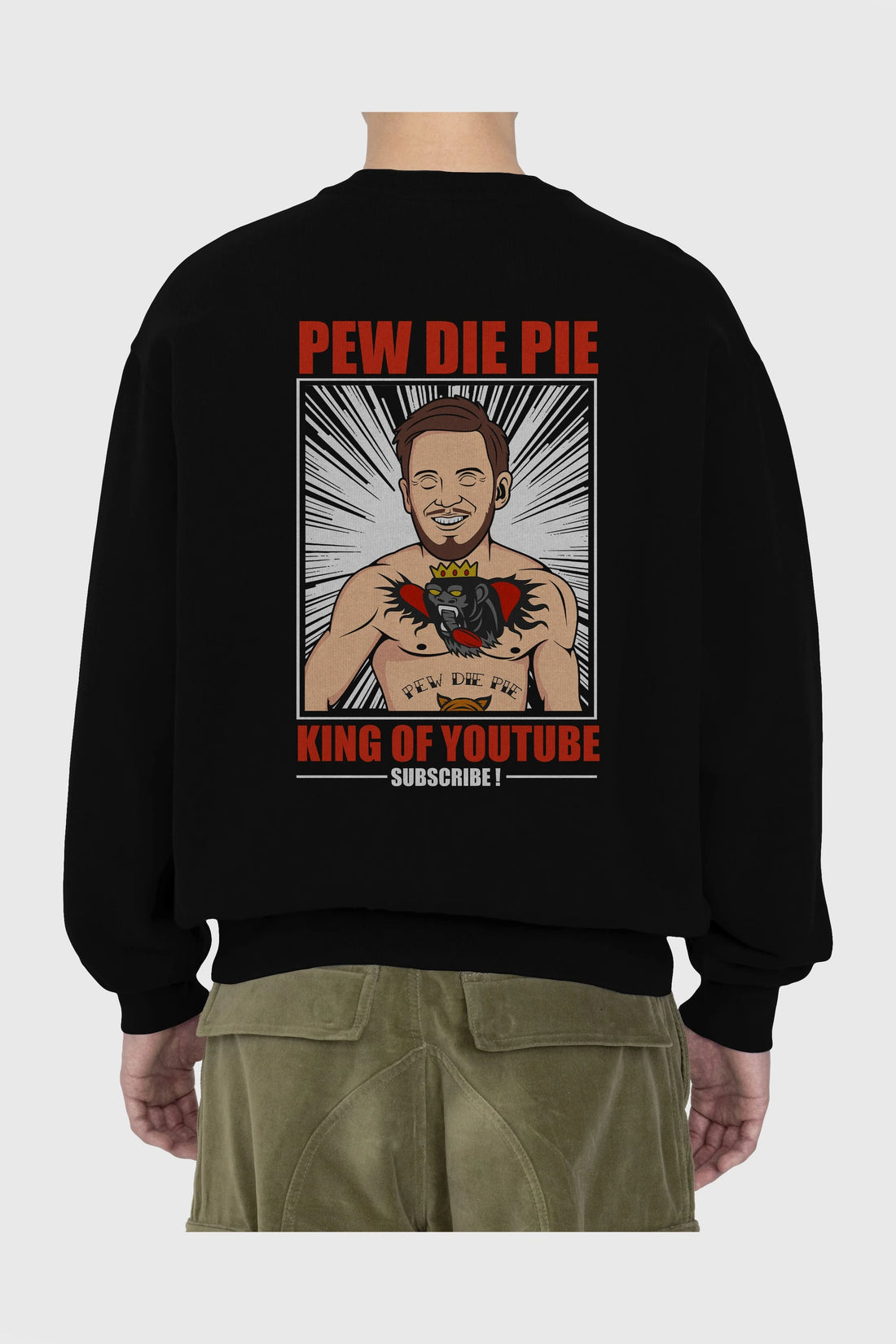 Pew Die Pie Fighter Arka Baskılı Oversize Sweatshirt Erkek Kadın Unisex