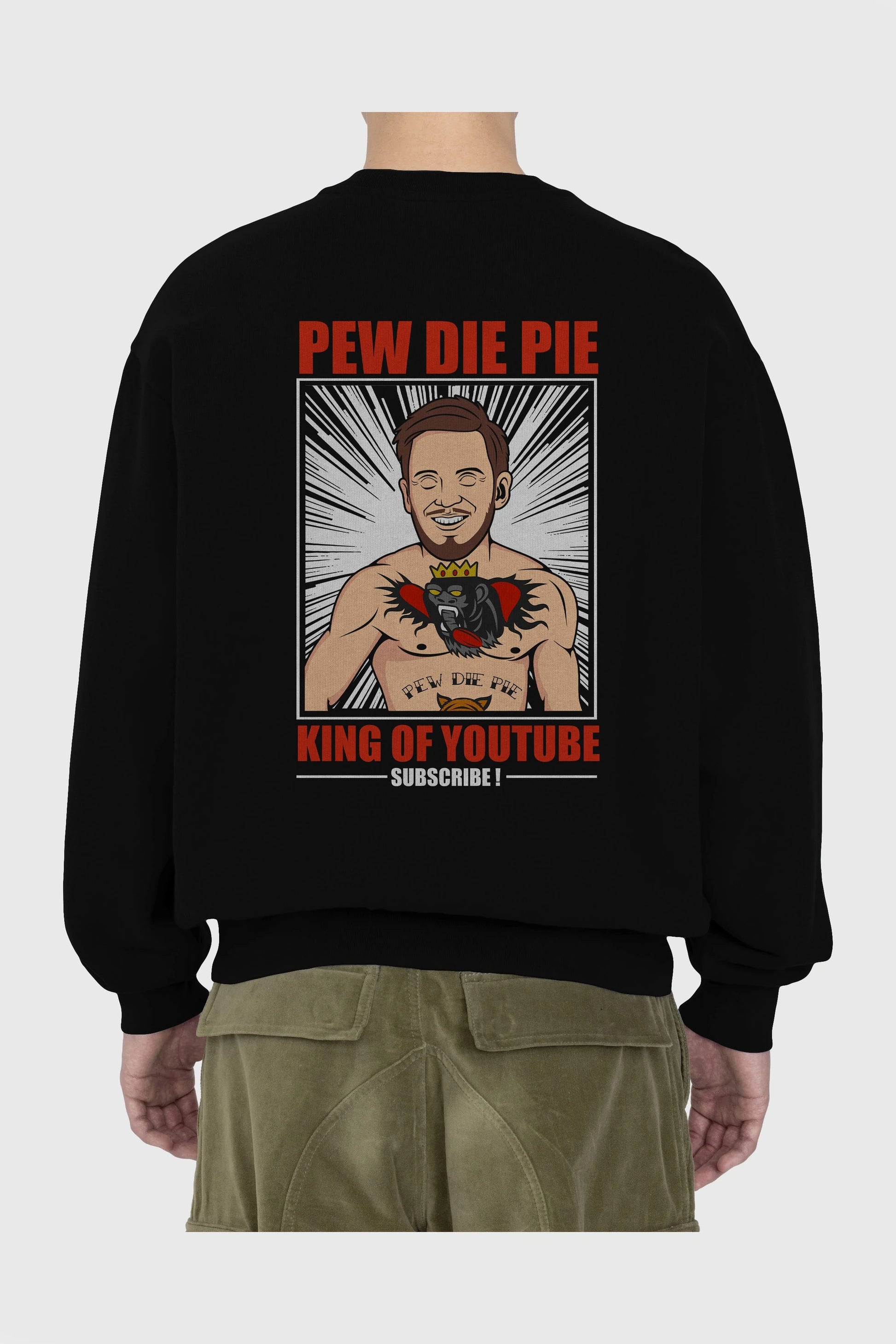 Pew Die Pie Fighter Arka Baskılı Oversize Sweatshirt Erkek Kadın Unisex