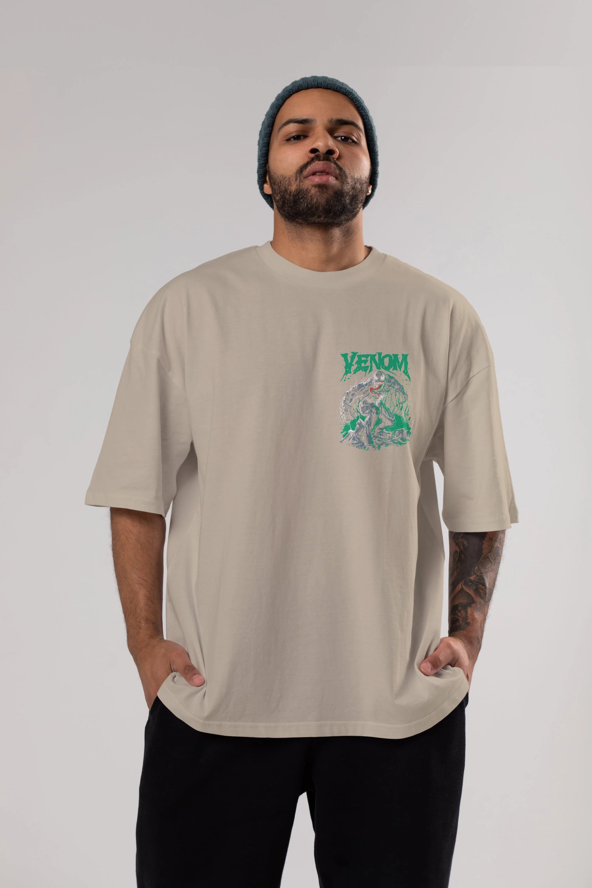 Venom (3) Ön Sol Baskılı Oversize t-shirt Erkek Kadın Unisex %100 Pamuk Bisiklet Yaka tişort