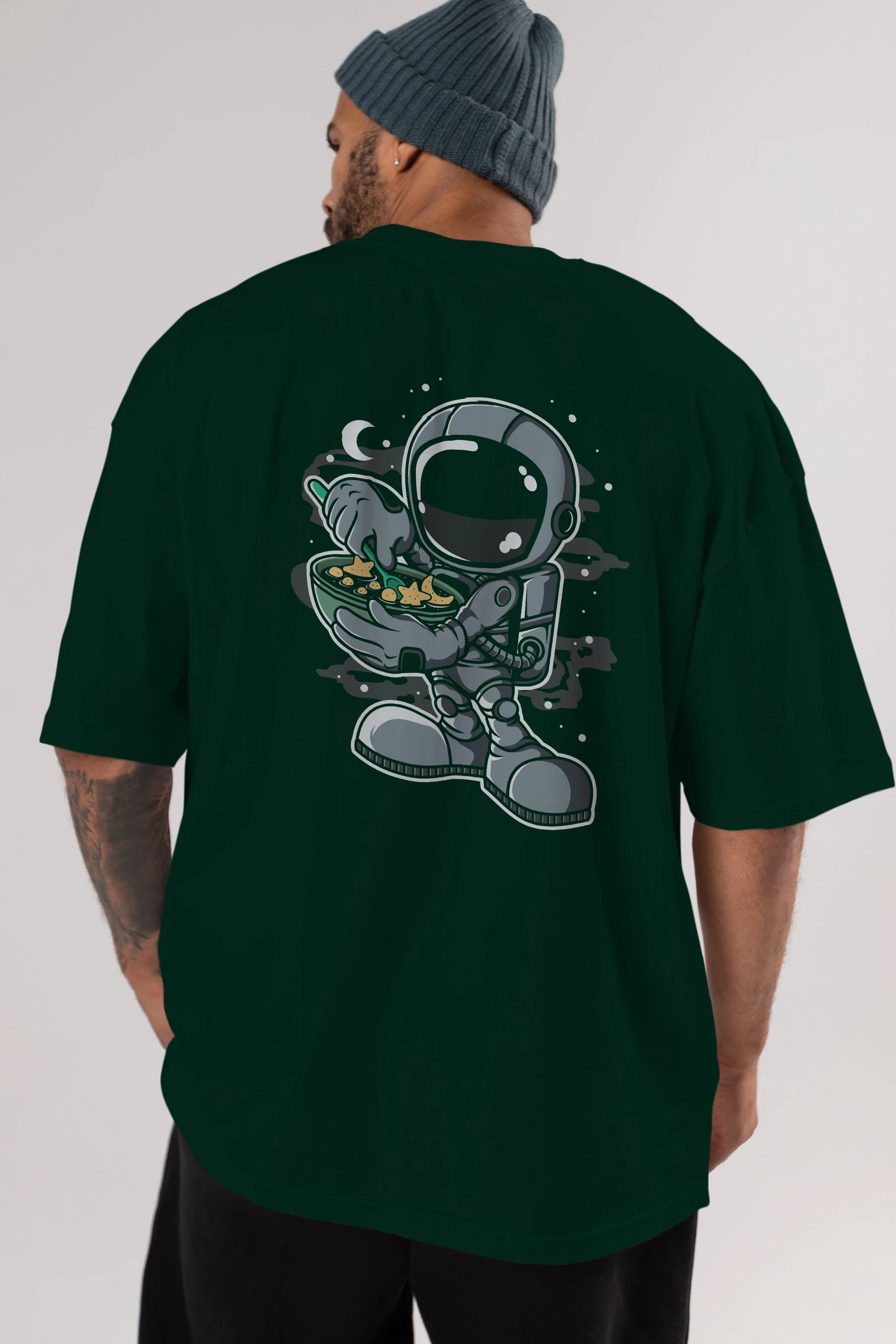 Astronaut Star Flakes Arka Baskılı Oversize t-shirt Erkek Kadın Unisex