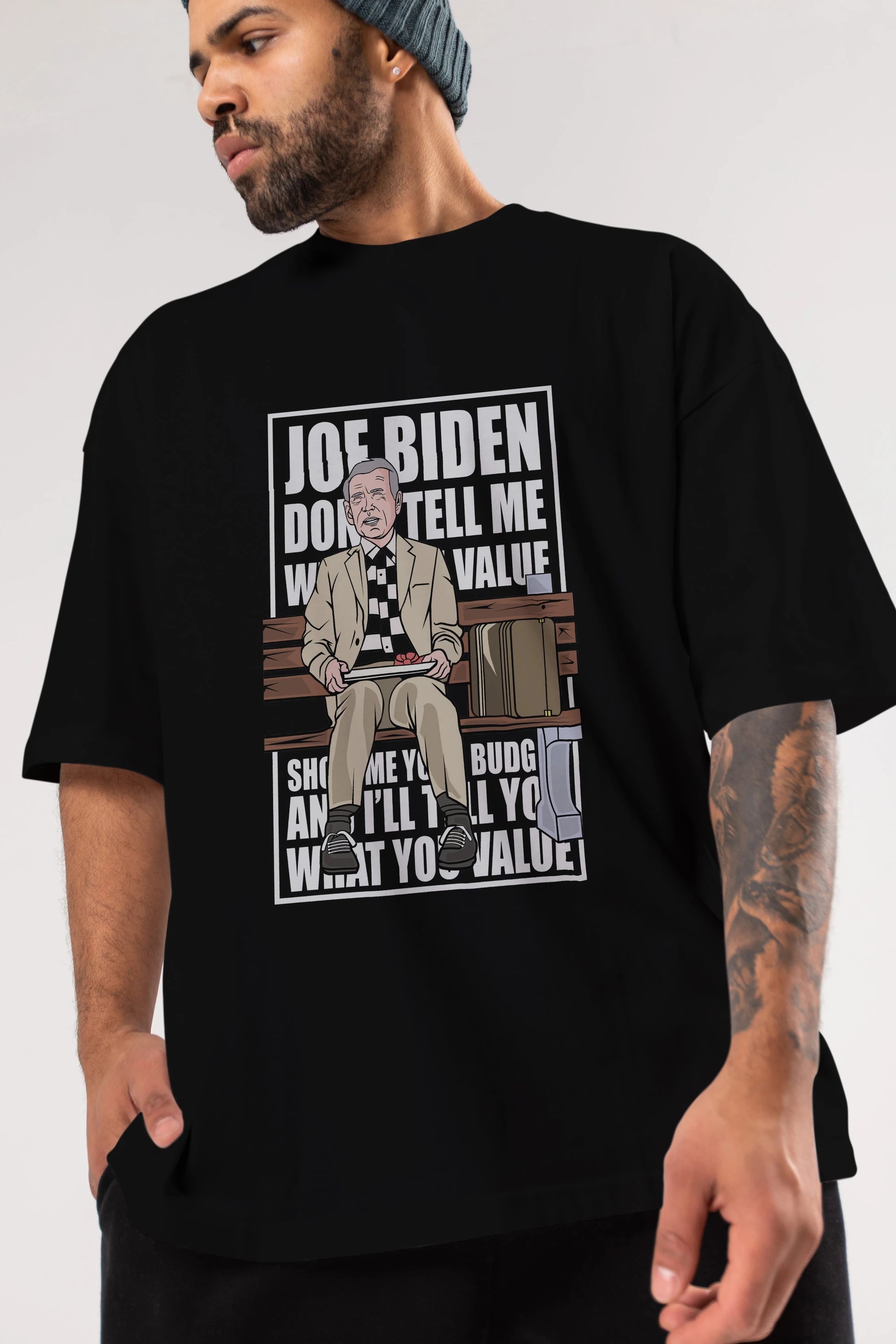 Joe Biden Forest Gump Ön Baskılı Oversize t-shirt Erkek Kadın Unisex %100 Pamuk tişort