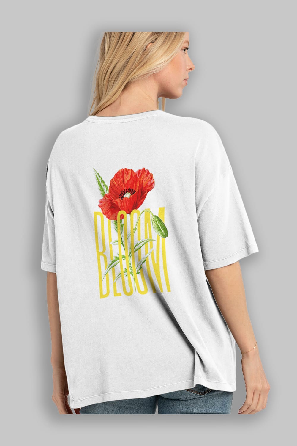 Bloom Flower Arka Baskılı Oversize t-shirt Erkek Kadın Unisex