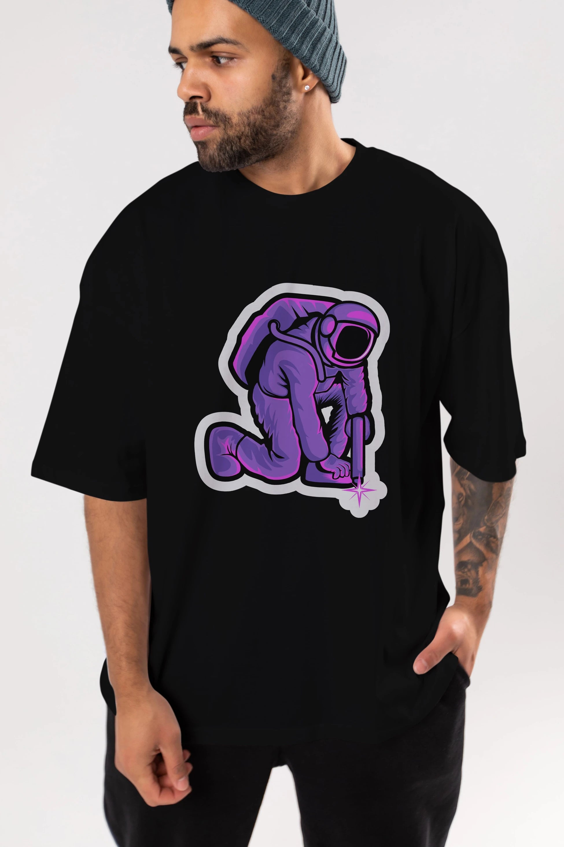 Welding in Space Sticker Ön Baskılı Oversize t-shirt Erkek Kadın Unisex