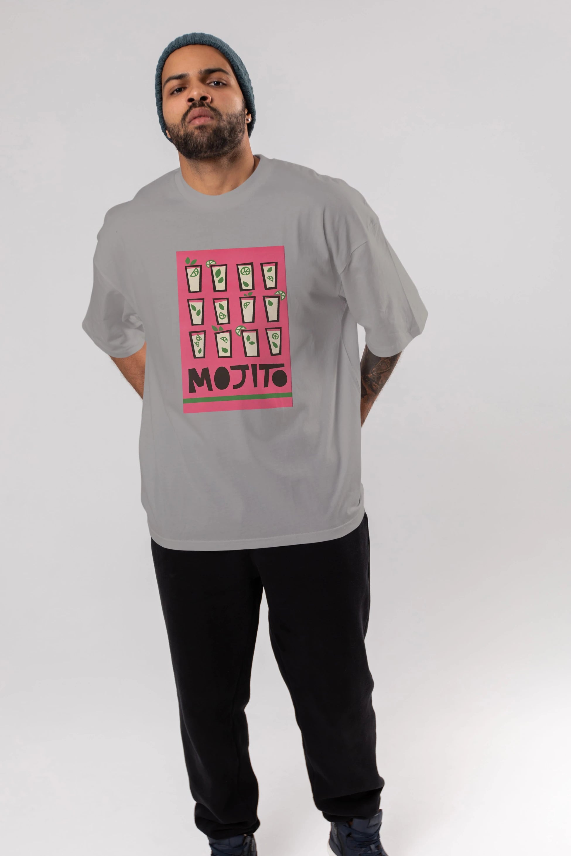 Mojito Ön Baskılı Oversize t-shirt Erkek Kadın Unisex %100 Pamuk Bisiklet Yaka tişort