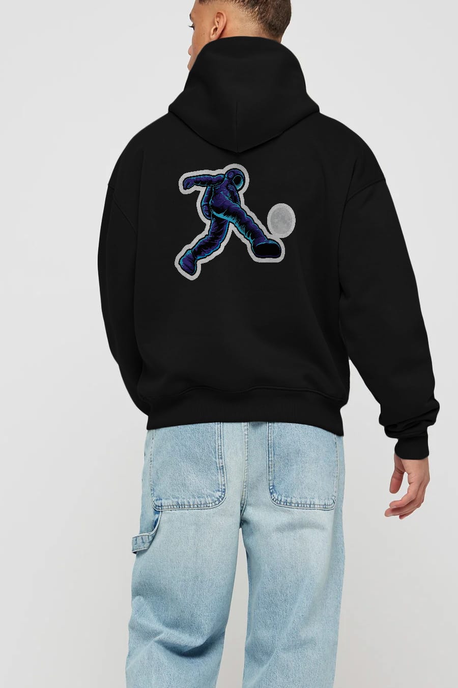 Astroball in Space Sticker Arka Baskılı Hoodie Oversize Kapüşonlu Sweatshirt Erkek Kadın Unisex