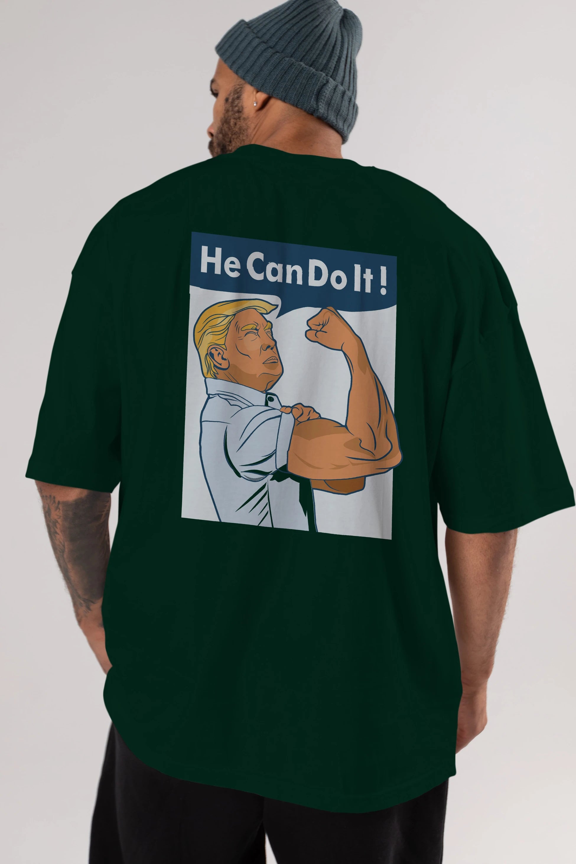 He Can Do It Trump Arka Baskılı Oversize t-shirt Erkek Kadın Unisex %100 Pamuk tişort