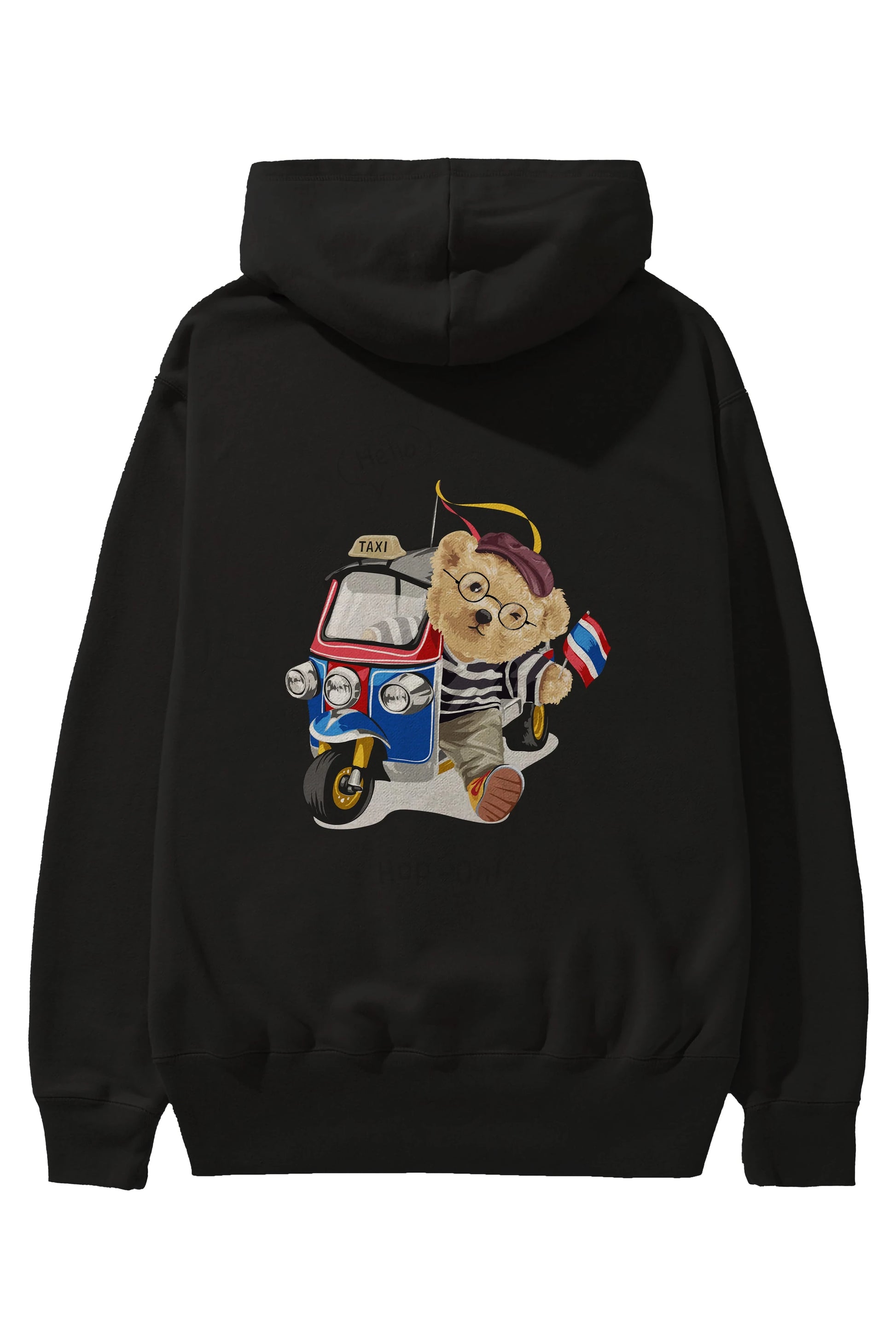 Teddy Bear Hop-On Arka Baskılı Hoodie Oversize Kapüşonlu Sweatshirt Erkek Kadın Unisex