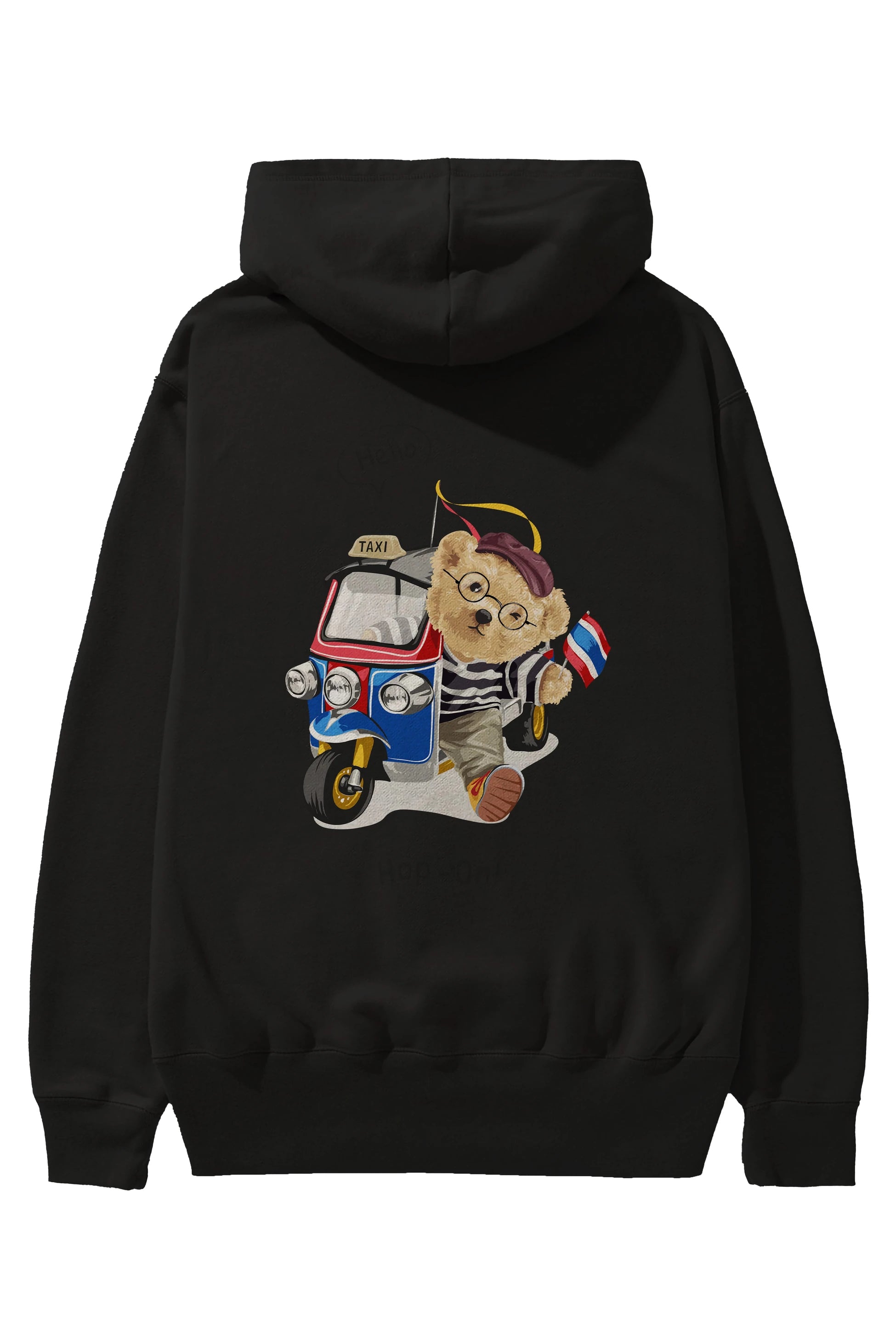 Teddy Bear Hop-On Arka Baskılı Hoodie Oversize Kapüşonlu Sweatshirt Erkek Kadın Unisex