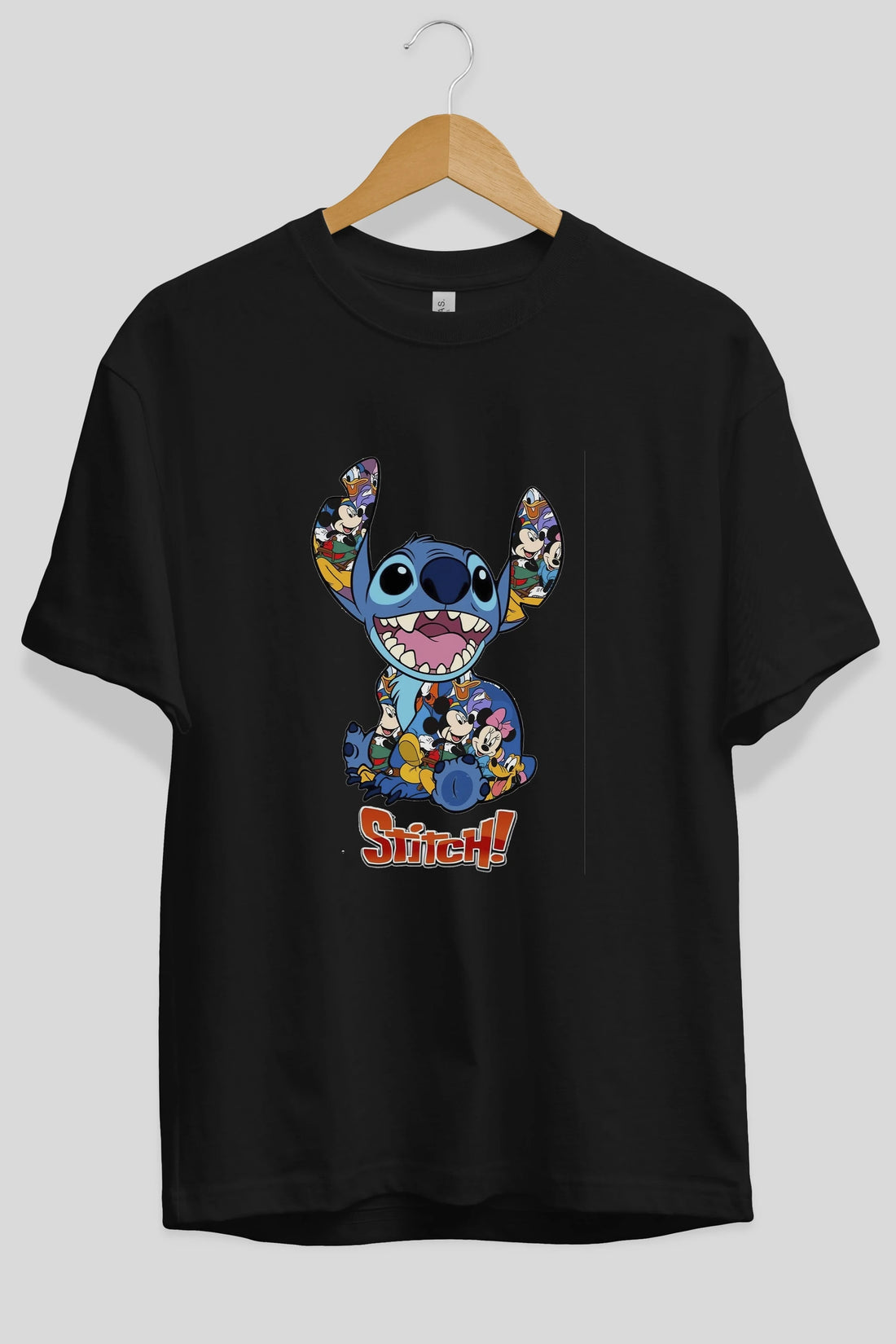 Stitch Ön Baskılı Oversize t-shirt Erkek Kadın Unisex %100 Pamuk Bisiklet Yaka tişort