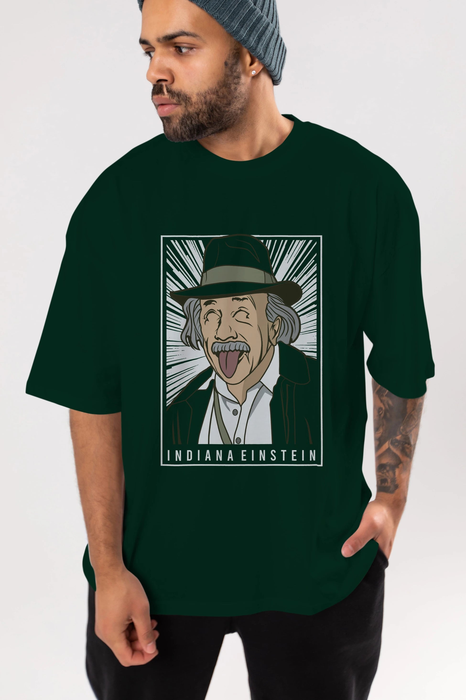 Indiana Jones Einstein Ön Baskılı Oversize t-shirt Erkek Kadın Unisex %100 Pamuk tişort
