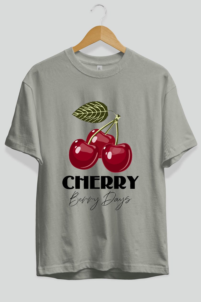 Cherry Cherries 12 Ön Baskılı Oversize t-shirt Erkek Kadın Pamuk Bisiklet Yaka tişort