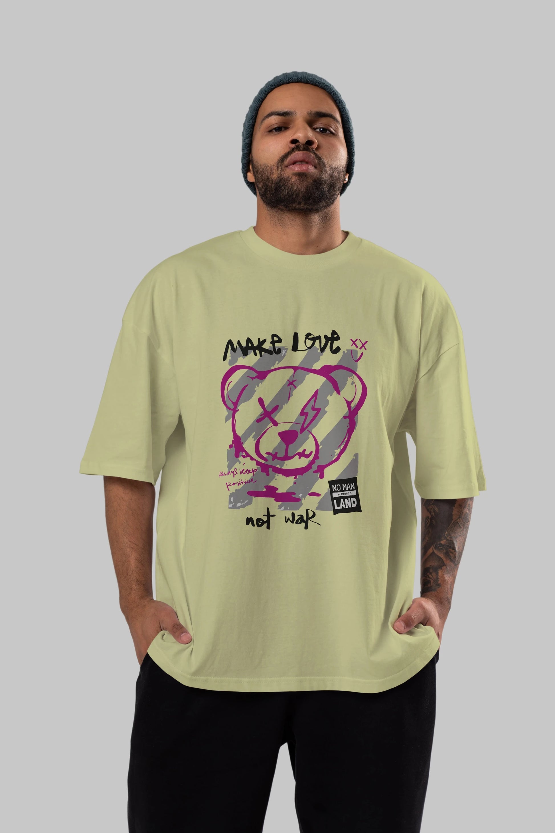 Make Love Bear Ön Baskılı Oversize t-shirt Erkek Kadın Unisex