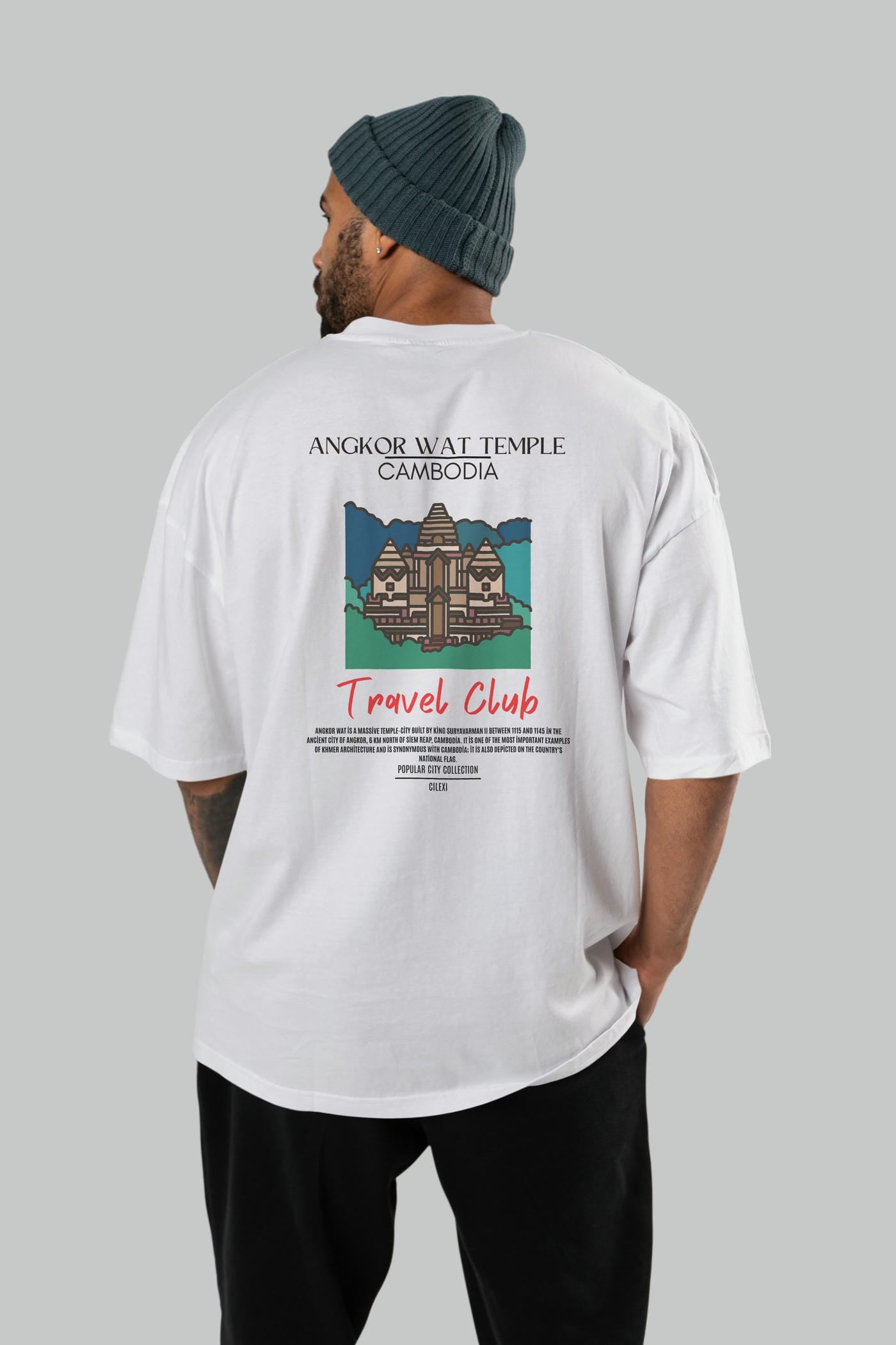 Angkor Wat Temple Cambodia Arka Baskılı Oversize t-shirt Erkek Kadın Pamuk Bisiklet Yaka tişort