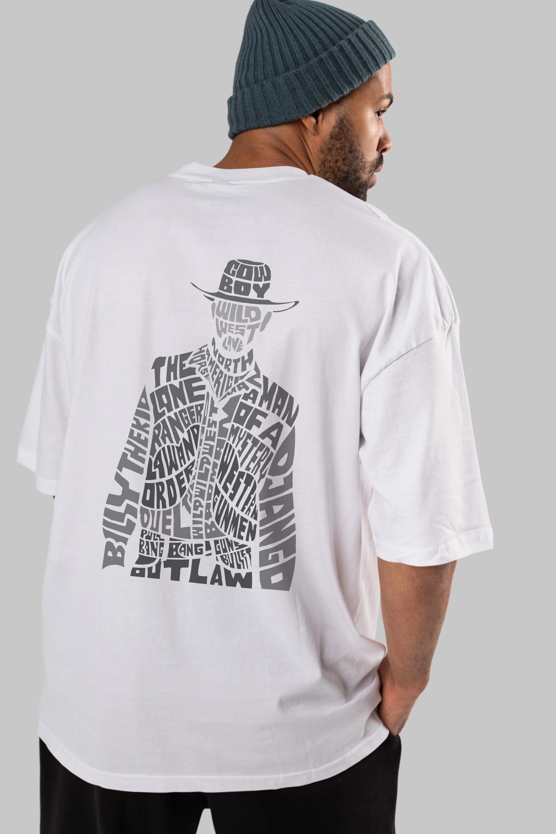 Cowboy Arka Baskılı Oversize t-shirt %100 pamuk Erkek Kadın Unisex