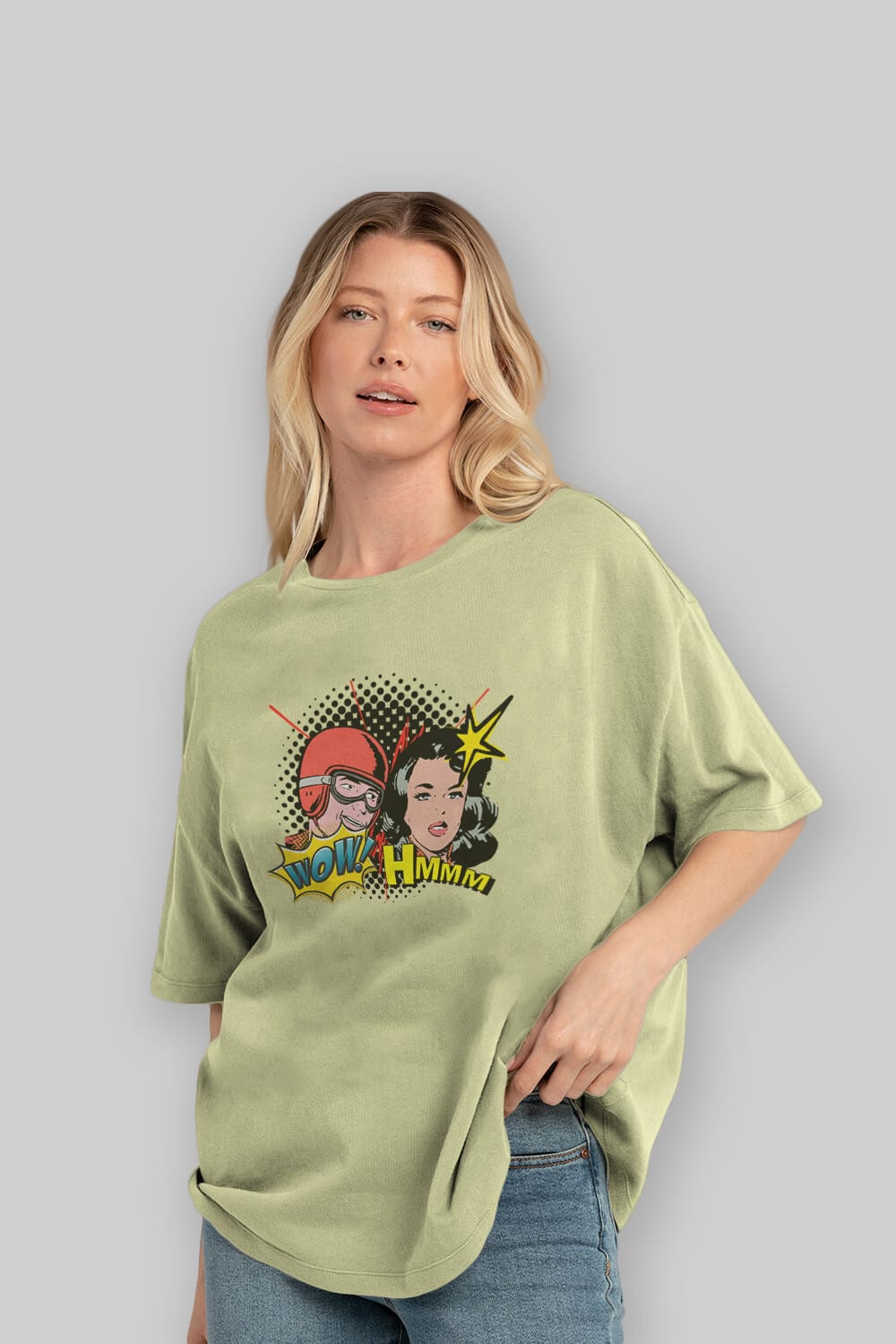 Comic Wow Yazılı Ön Baskılı Oversize t-shirt Erkek Kadın Unisex