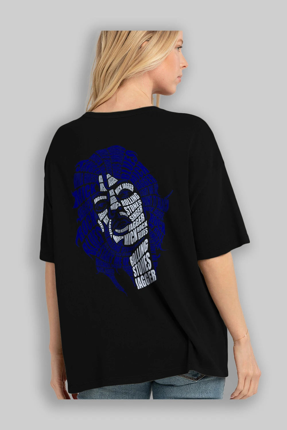 Mick Jagger Calligram Arka Baskılı Oversize t-shirt %100 pamuk Erkek Kadın Unisex