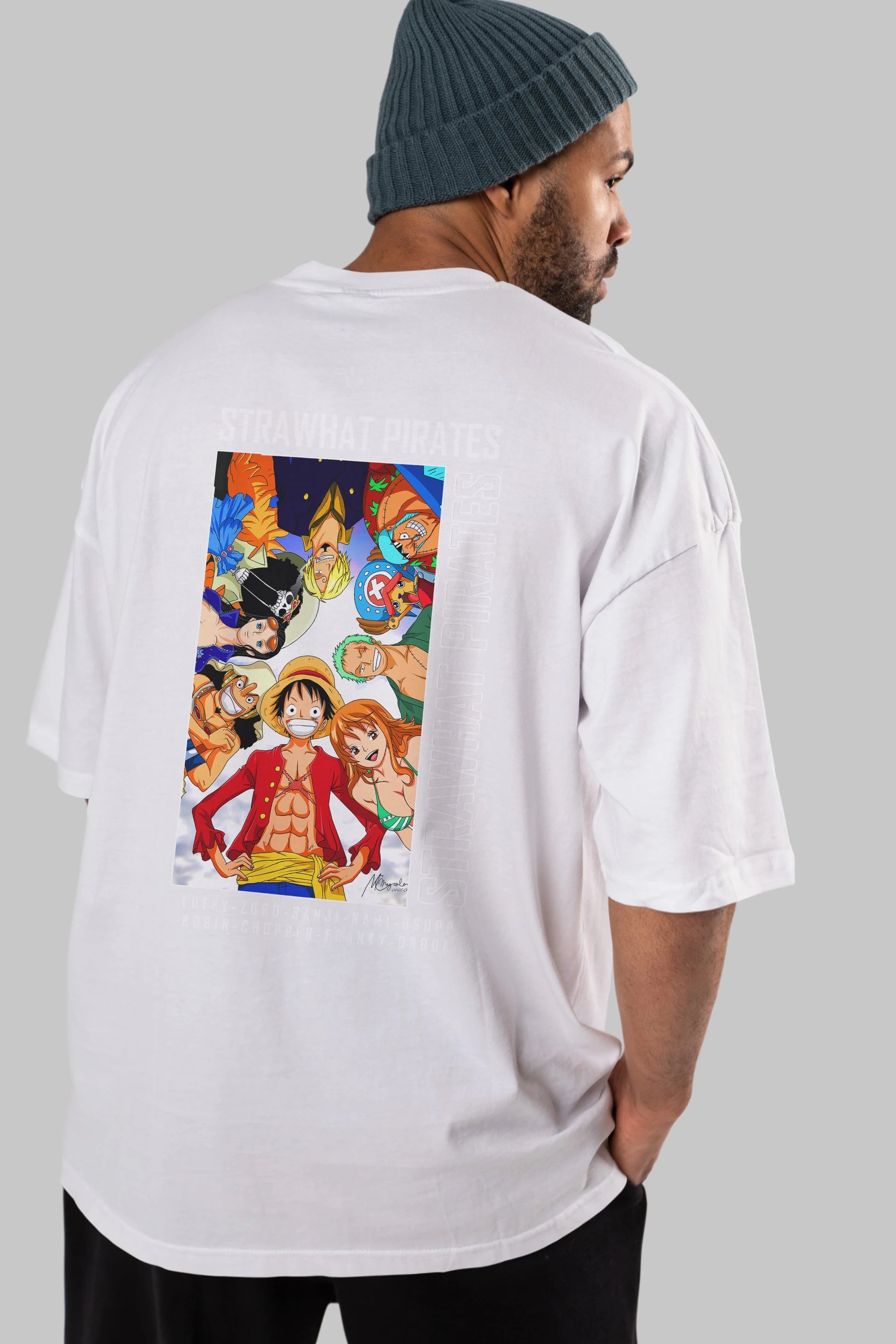 Luffy Strahwat Anime Arka Baskılı Oversize t-shirt Erkek Kadın Unisex %100 pamuk tişort