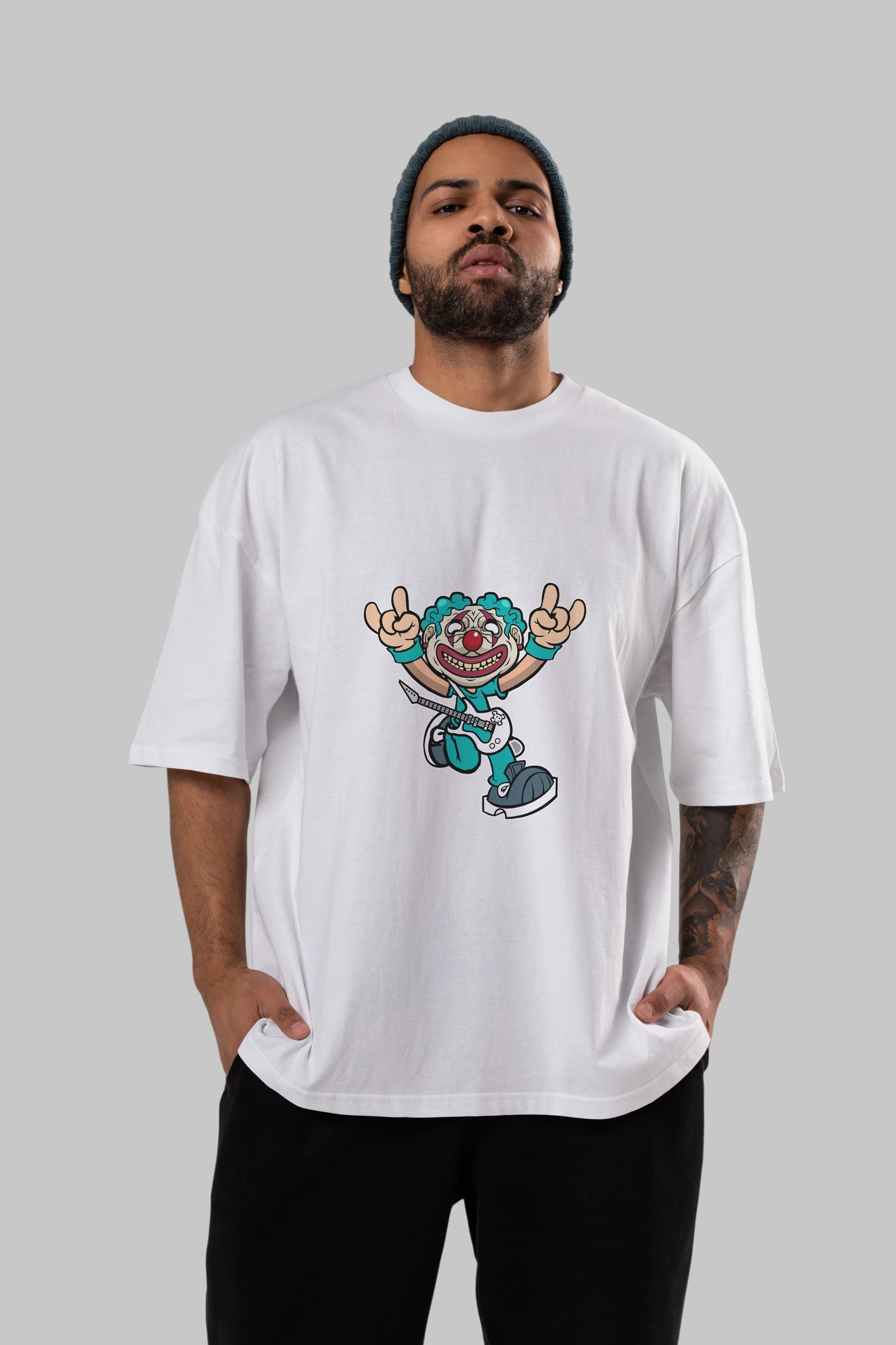 Clown Punk Ön Baskılı Oversize t-shirt Erkek Kadın Unisex %100 Pamuk tişort