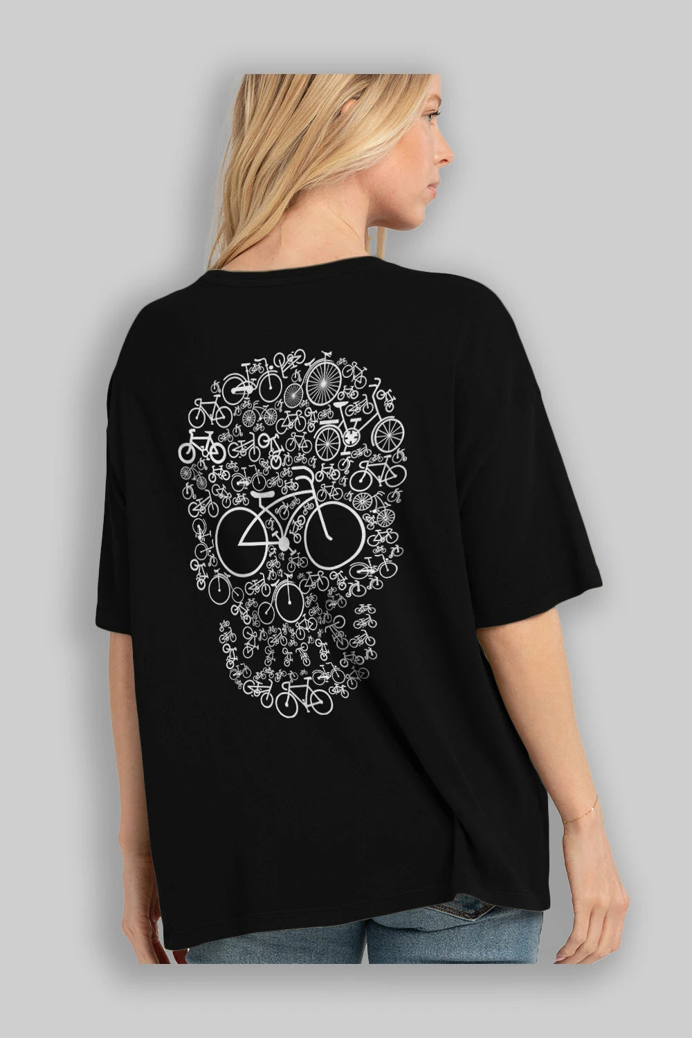 Bicycle Skull Arka Baskılı Oversize t-shirt %100 pamuk Erkek Kadın Unisex