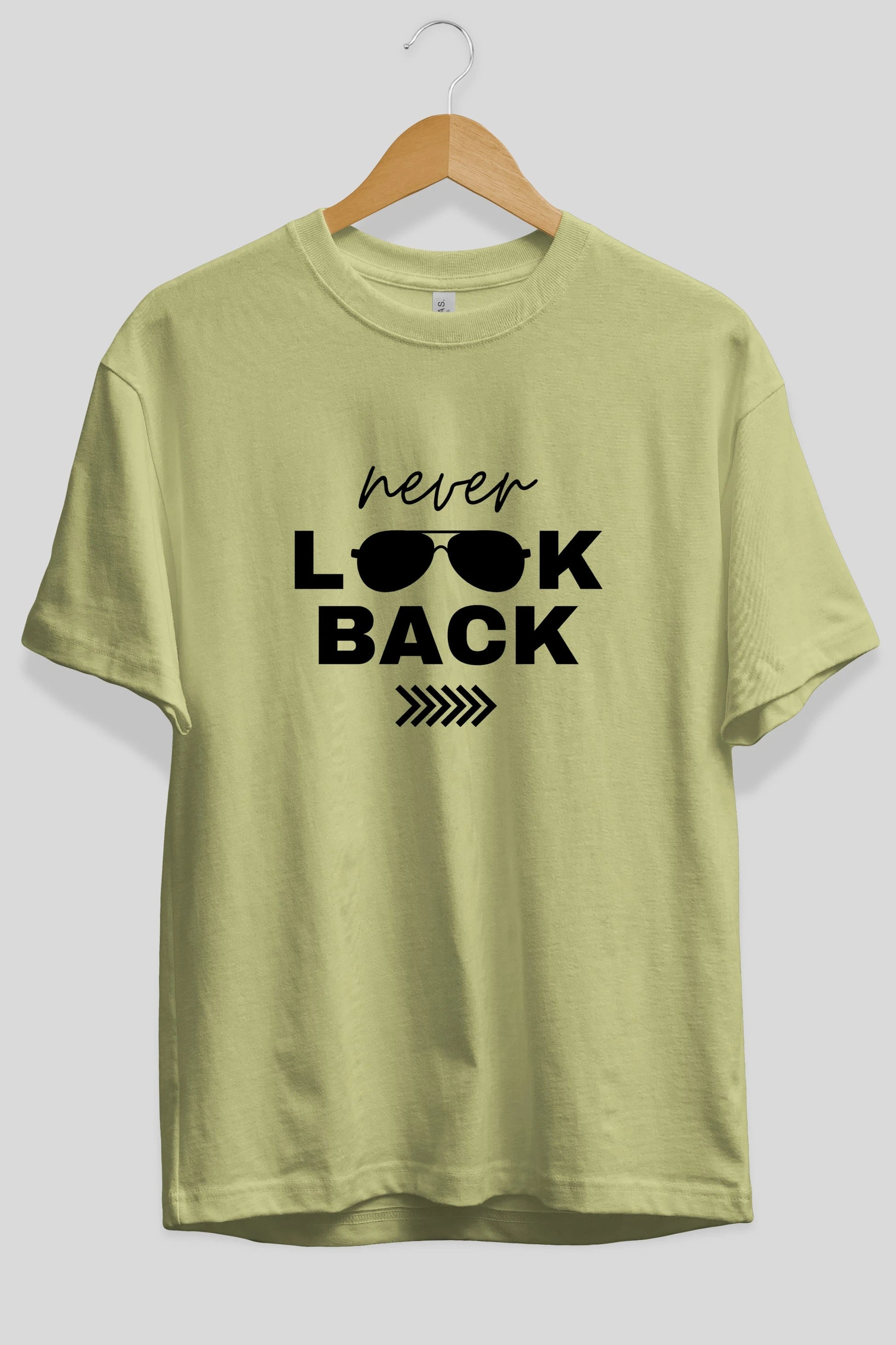Never Look Back Yazılı Ön Baskılı Oversize t-shirt Erkek Kadın Unisex
