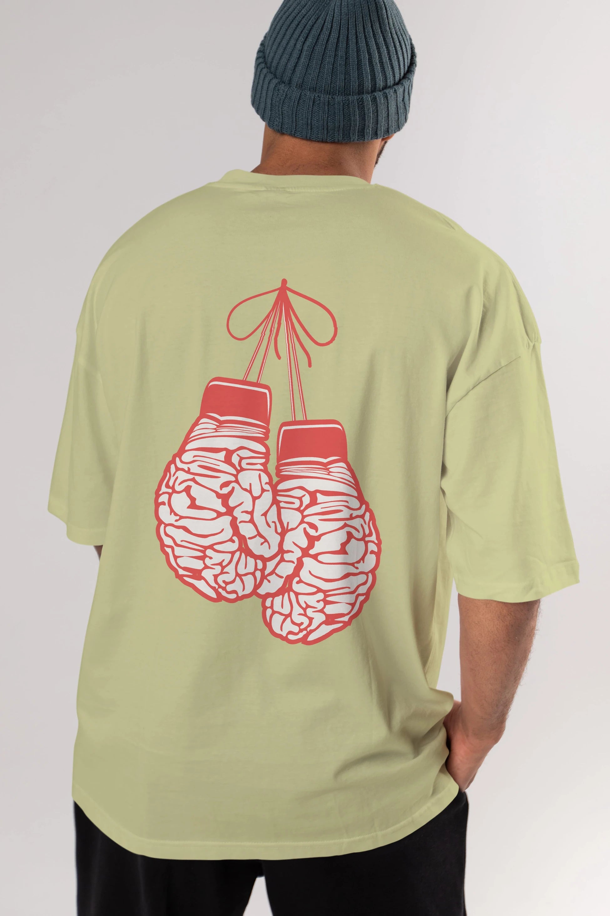 Brain Gloves Arka Baskılı Oversize t-shirt %100 pamuk Erkek Kadın Unisex