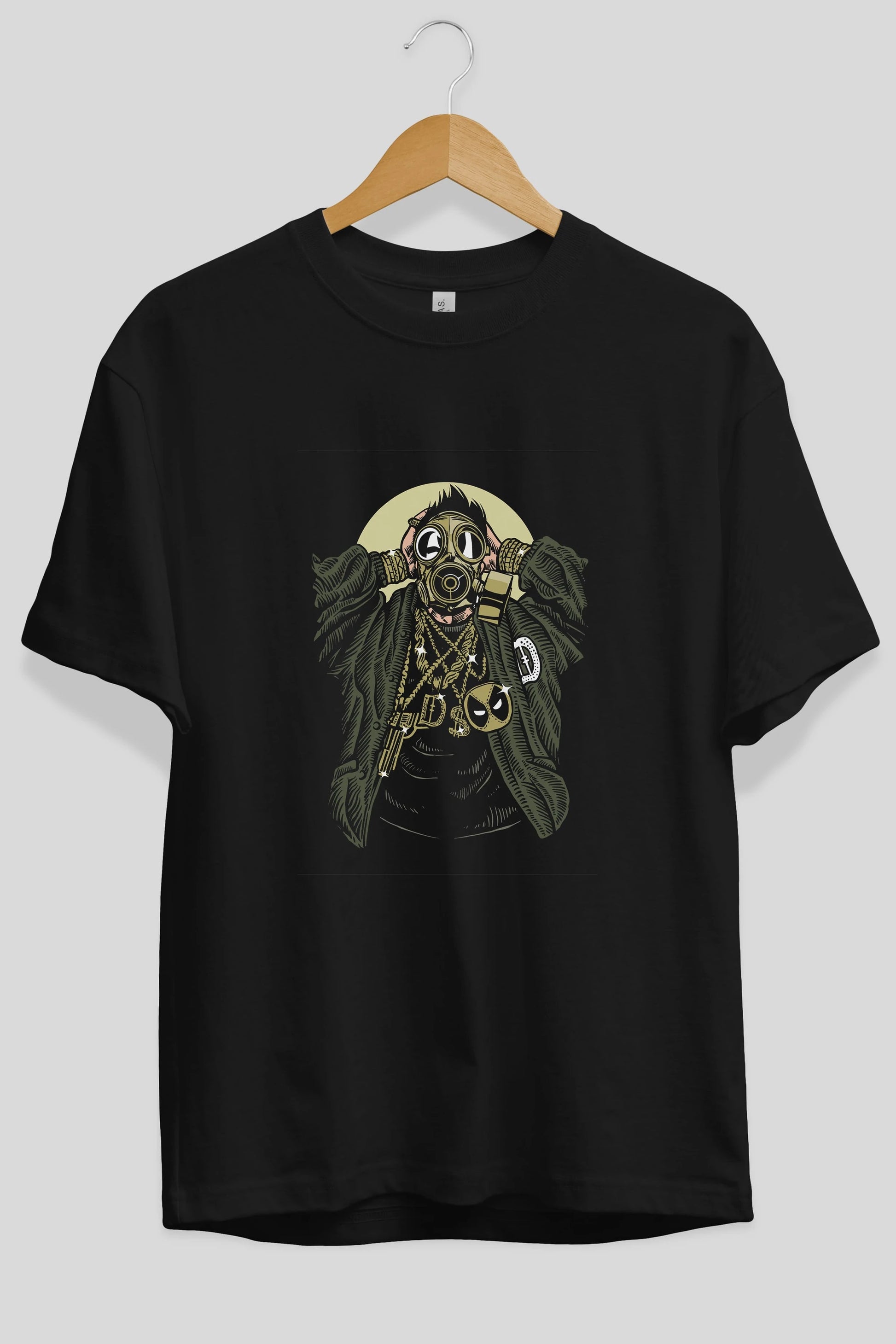 Gasmask Gangsta Ön Baskılı Oversize t-shirt Erkek Kadın Unisex %100 Pamuk tişort