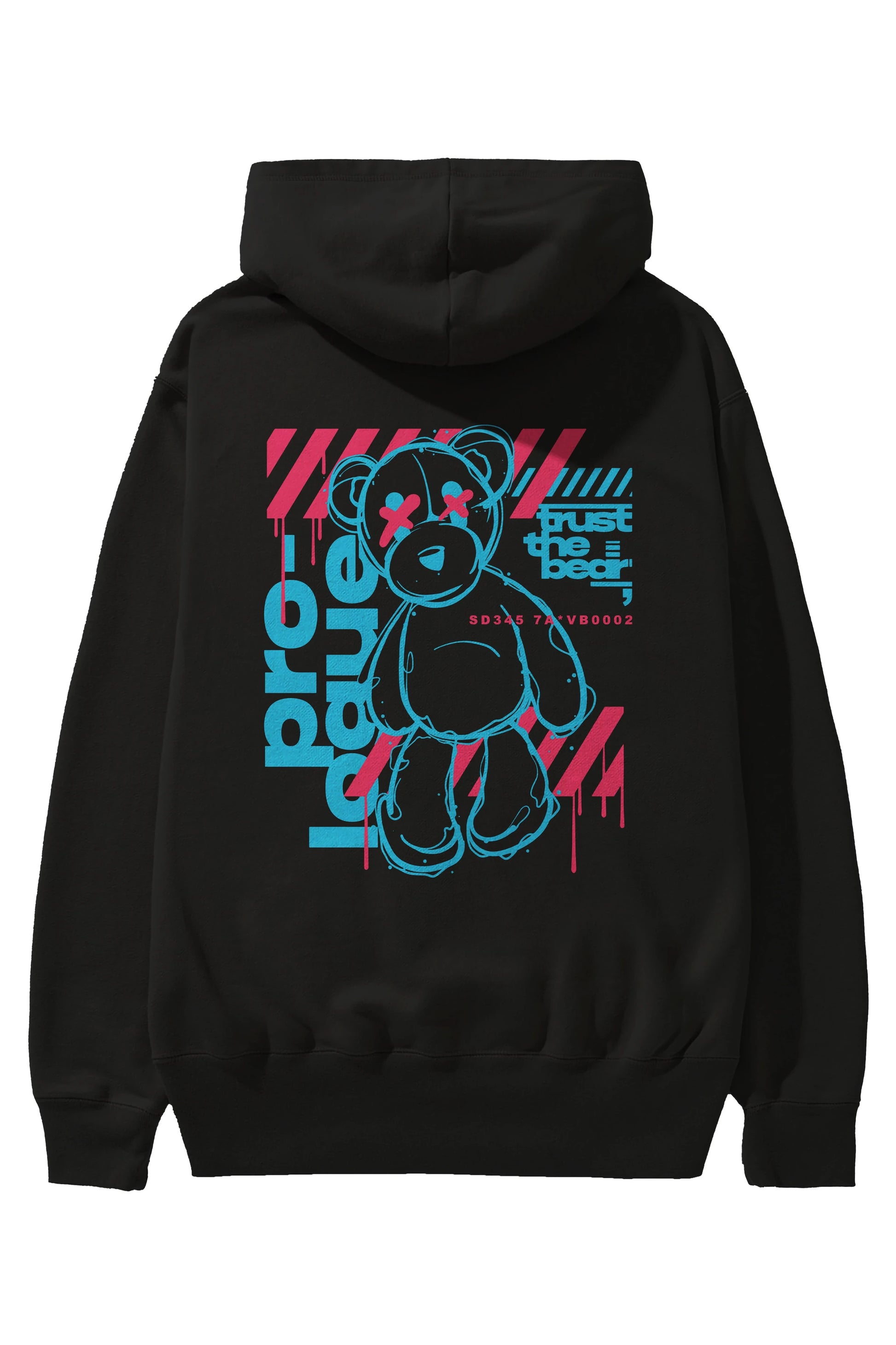Trust The Bear Arka Baskılı Hoodie Oversize Kapüşonlu Sweatshirt Erkek Kadın Unisex