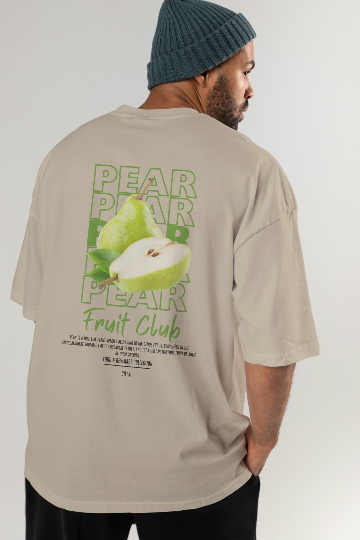 Pear Arka Baskılı Oversize t-shirt Erkek Kadın Pamuk Bisiklet Yaka tişort