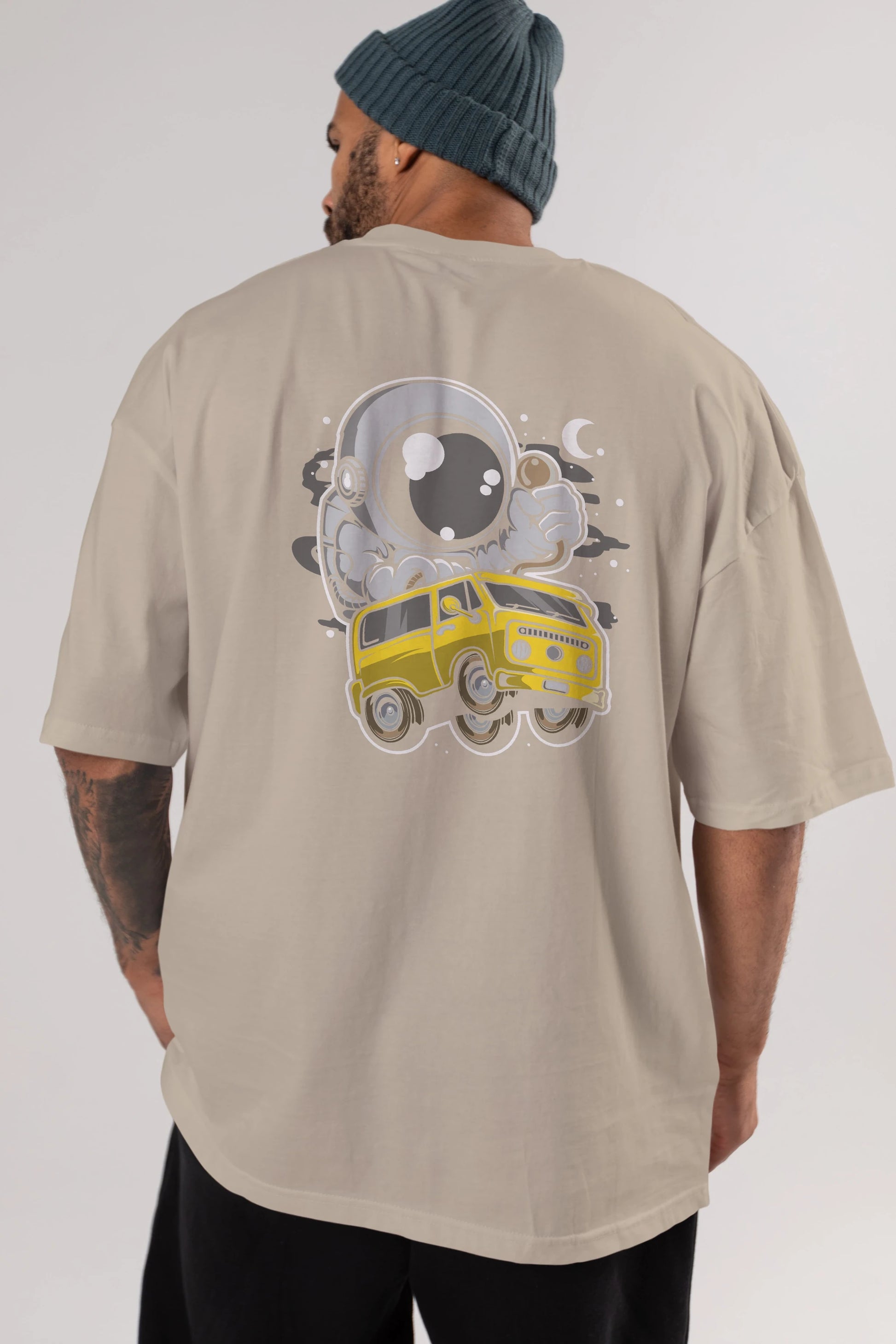 Astronaut Car Racer Arka Baskılı Oversize t-shirt Erkek Kadın Unisex