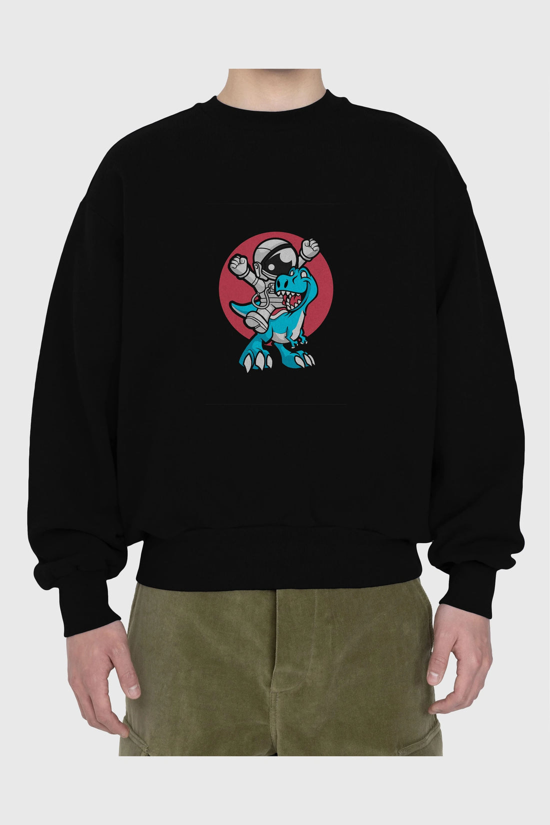 Astronaut Dino Ön Baskılı Oversize Sweatshirt Erkek Kadın Unisex
