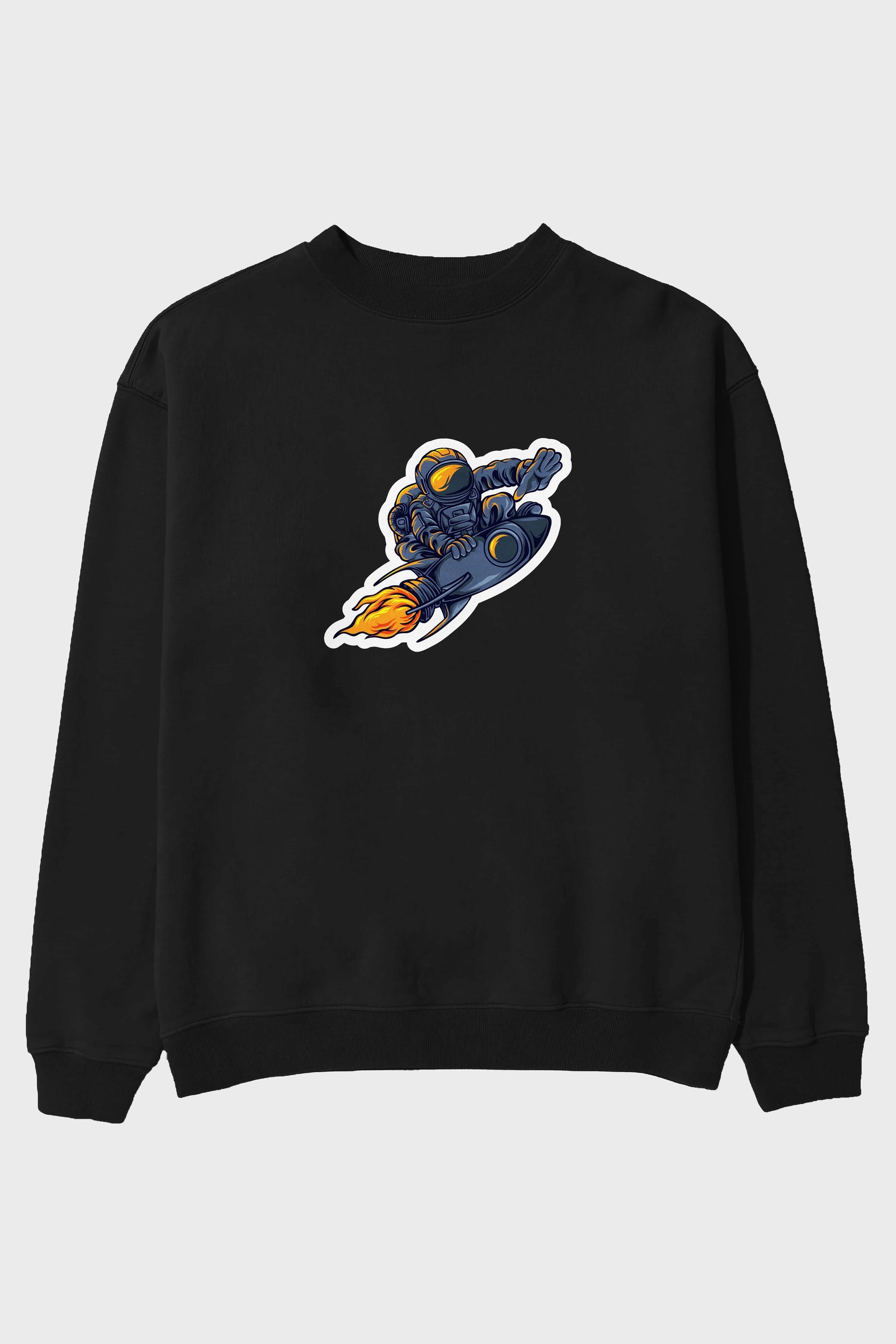 Astrocket Illustration Sticker Ön Baskılı Oversize Sweatshirt Erkek Kadın Unisex